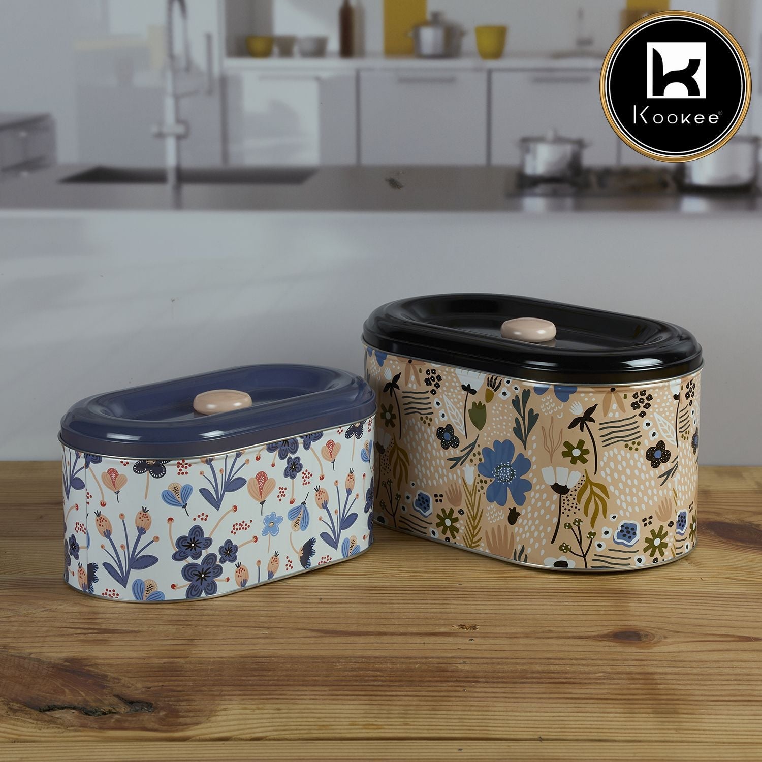 Kookee Tin Boxes Set of 2, Cookie, Biscuit and Snack Storage Tins (11983)
