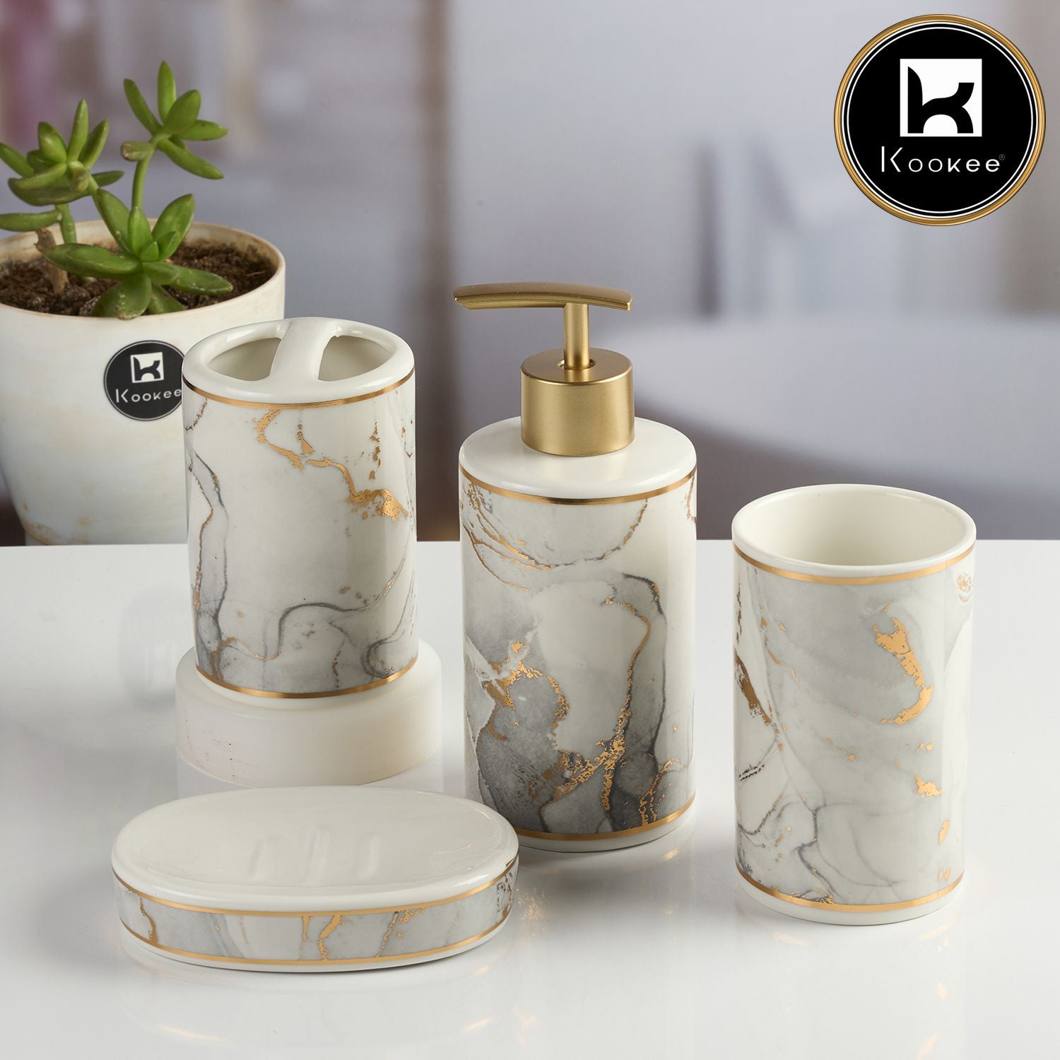 Kookee Ceramic Bathroom Sets, White, ART11987