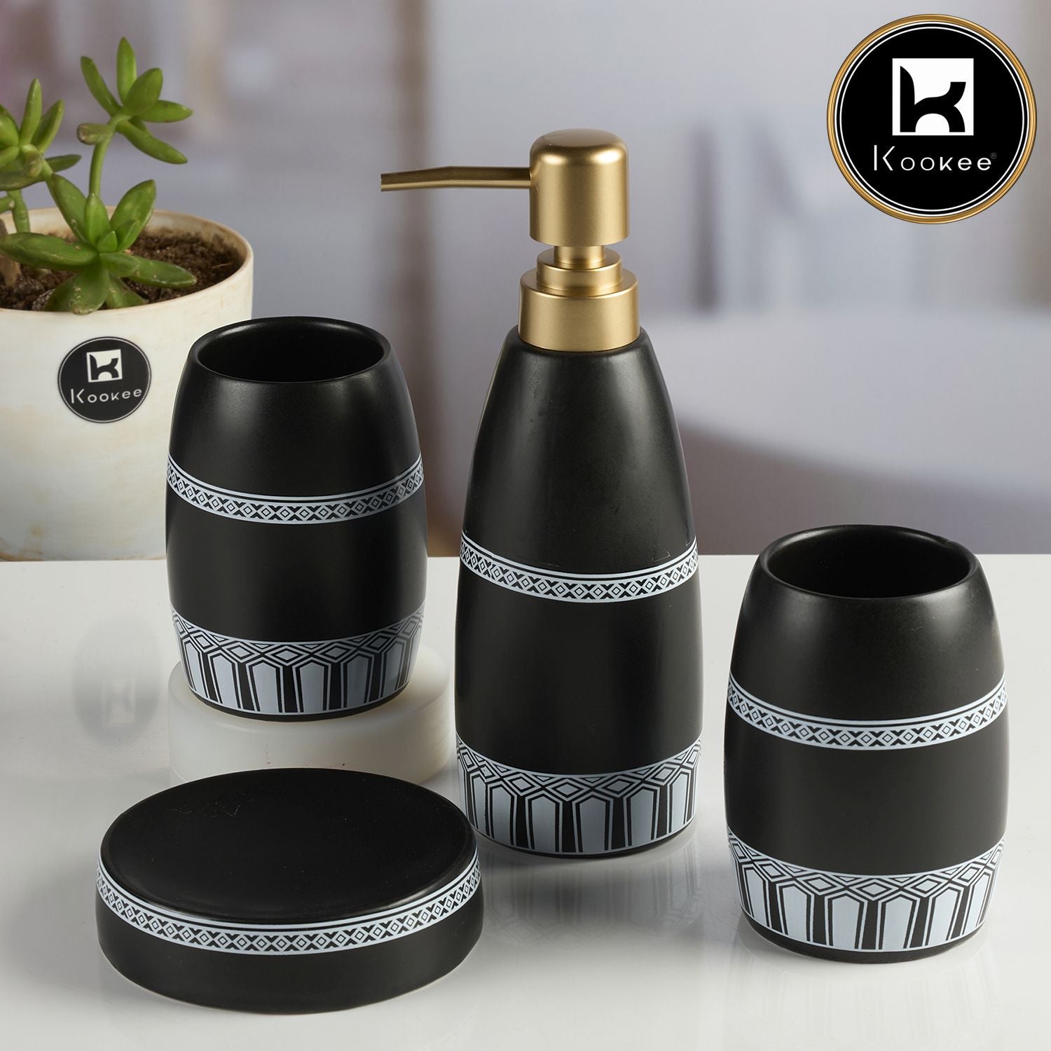 Ceramic Bathroom Set of 4 with Soap Dispenser (11997)
