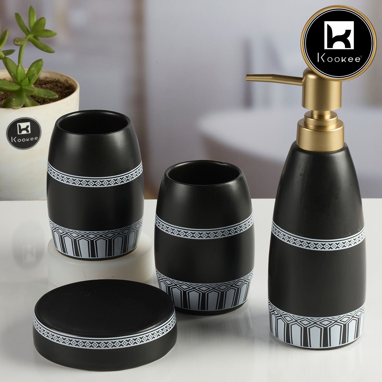 Ceramic Bathroom Set of 4 with Soap Dispenser (11997)
