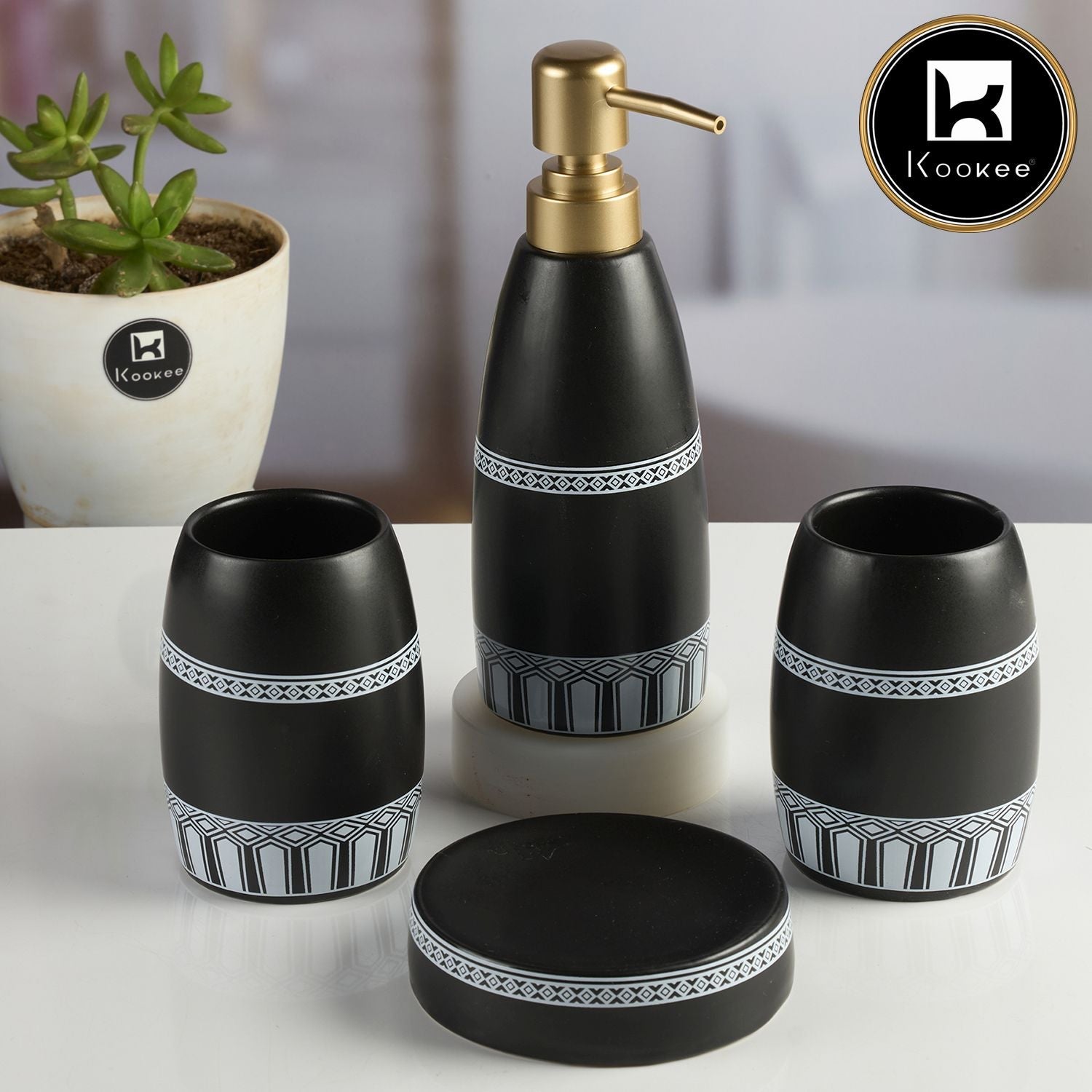 Ceramic Bathroom Set of 4 with Soap Dispenser (11997)