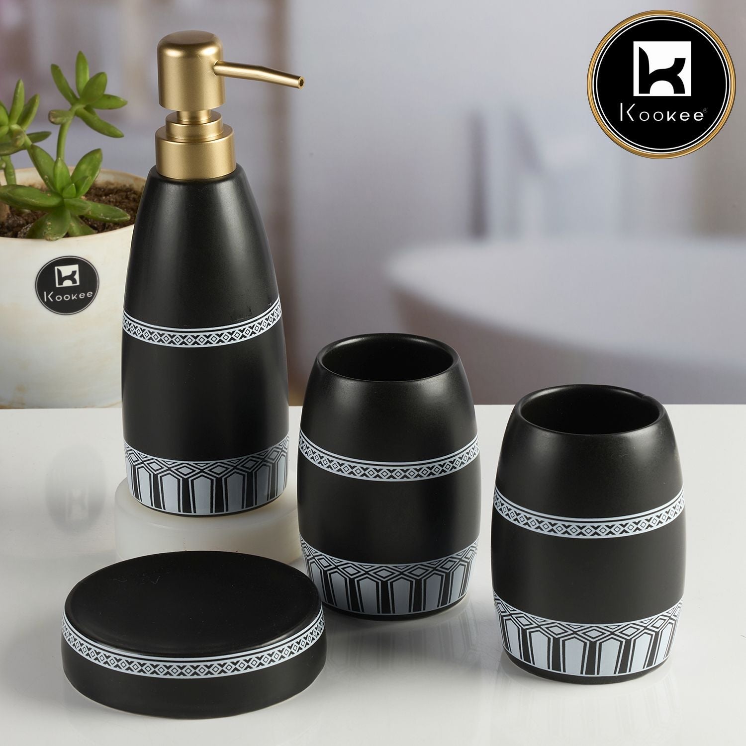Ceramic Bathroom Set of 4 with Soap Dispenser (11997)