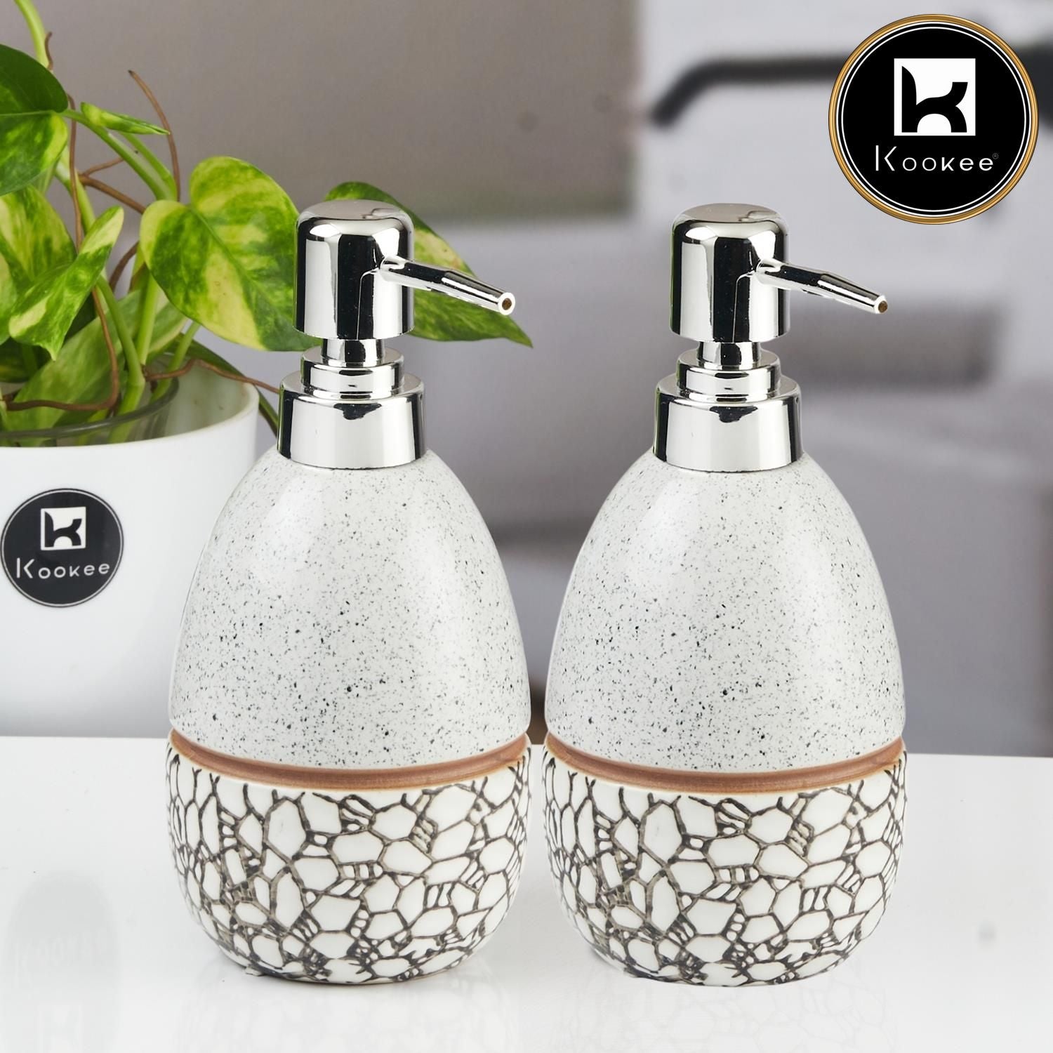 Ceramic Soap Dispenser for handwash for Bathroom, Grey (Set of 2) (12020)