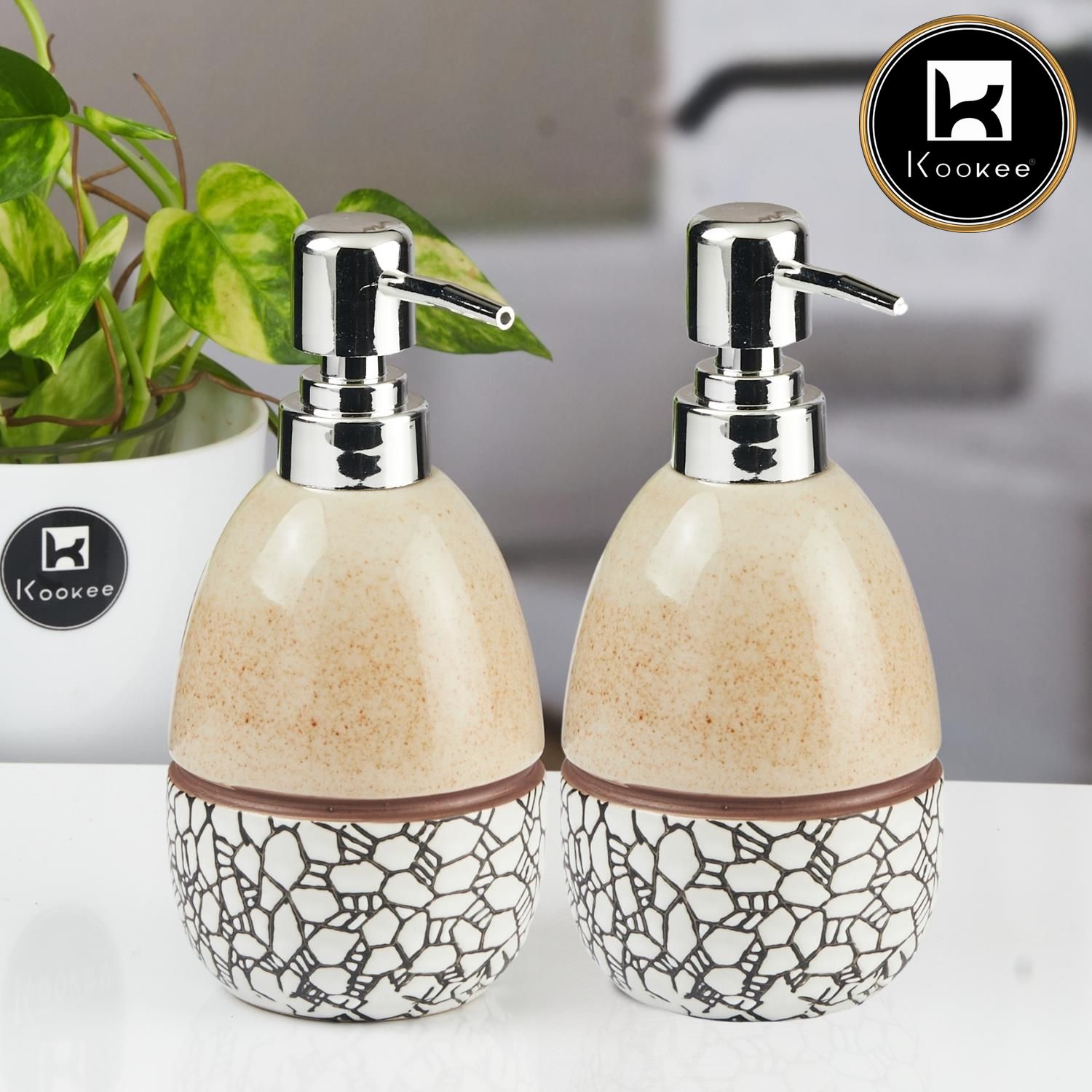 Ceramic Soap Dispenser for handwash for Bathroom, Multicolor (Set of 2) (11631)