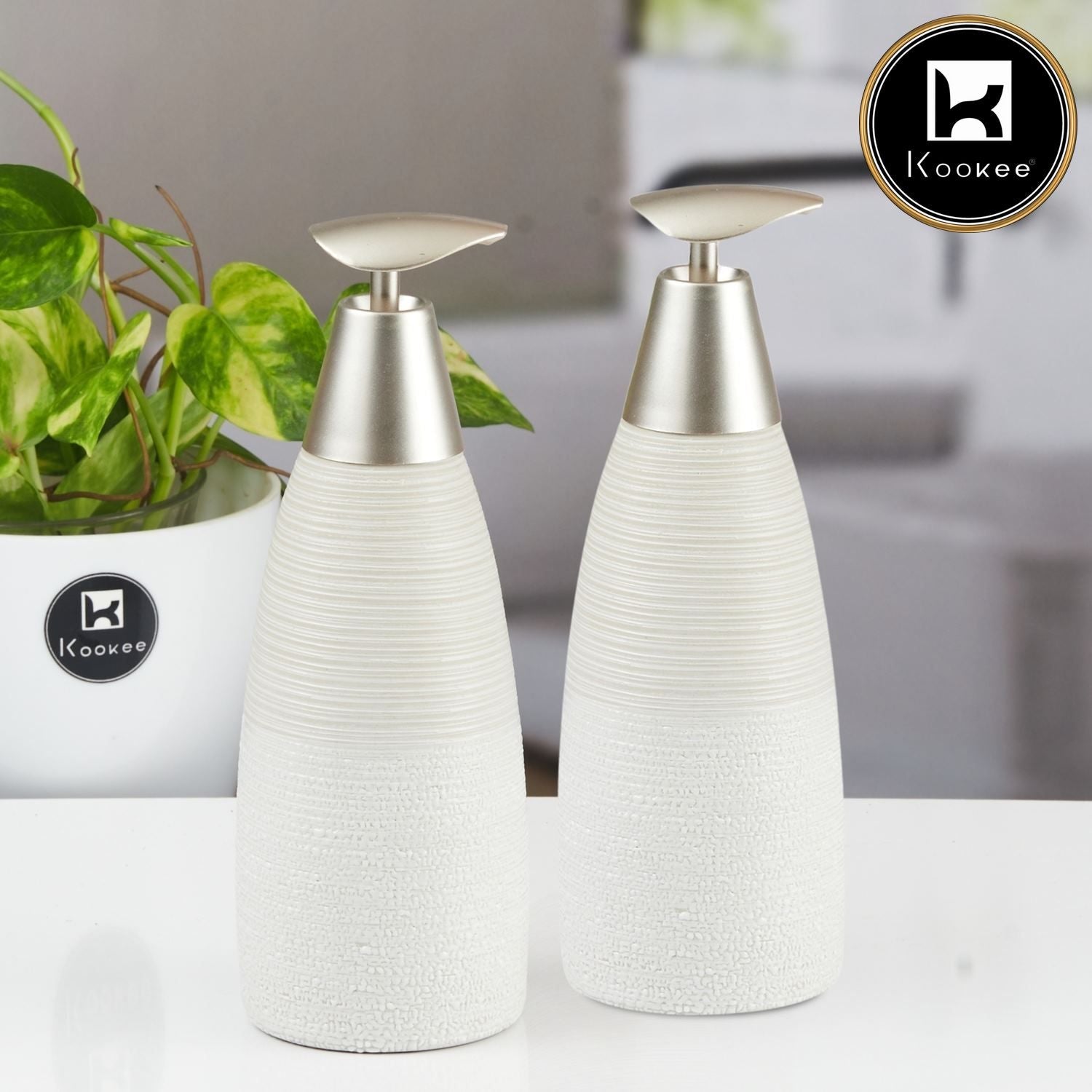 Ceramic Soap Dispenser for handwash for Bathroom, White/Gold (Set of 2) (12053)