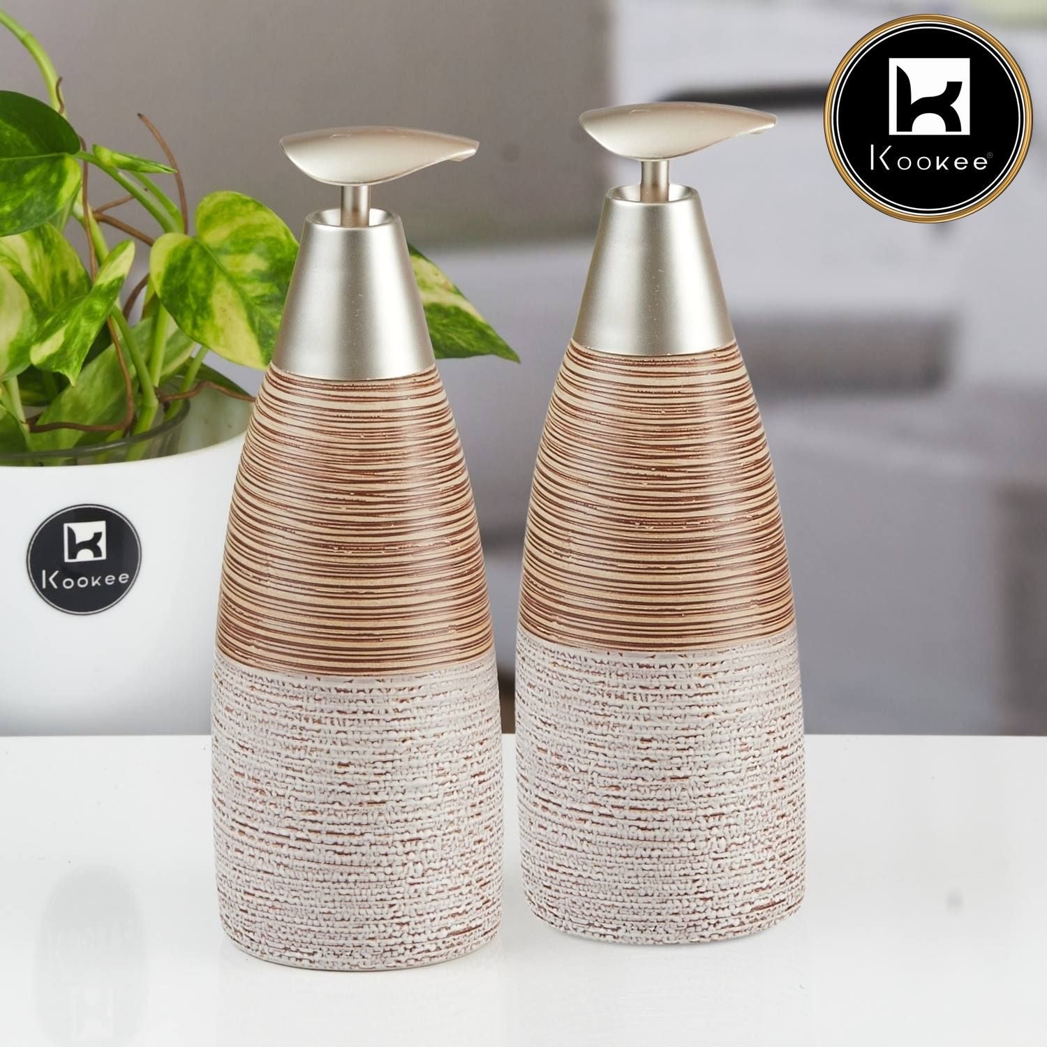 Ceramic Soap Dispenser for handwash for Bathroom, Beige (Set of 2) (12054)