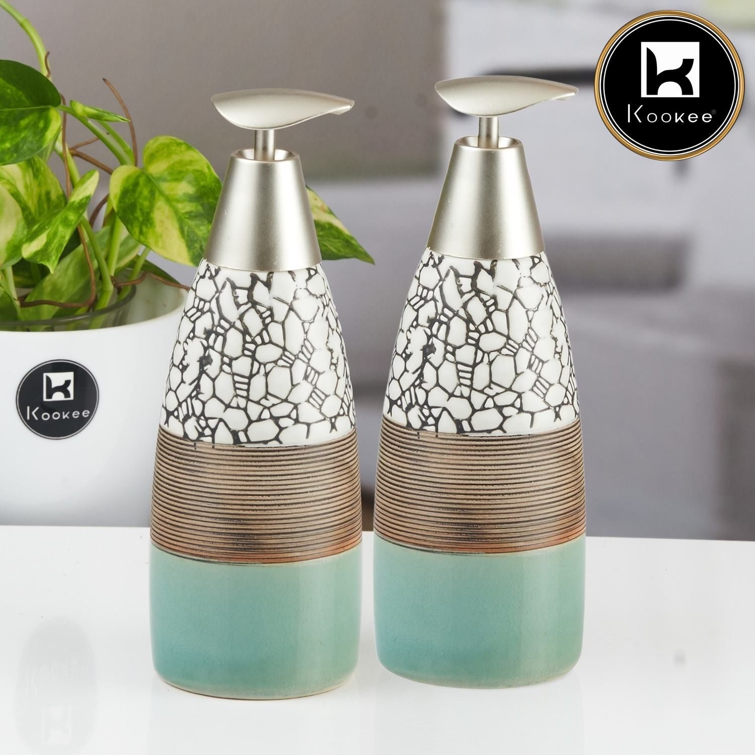 Ceramic Soap Dispenser for handwash for Bathroom, Multicolor (Set of 2) (11637)