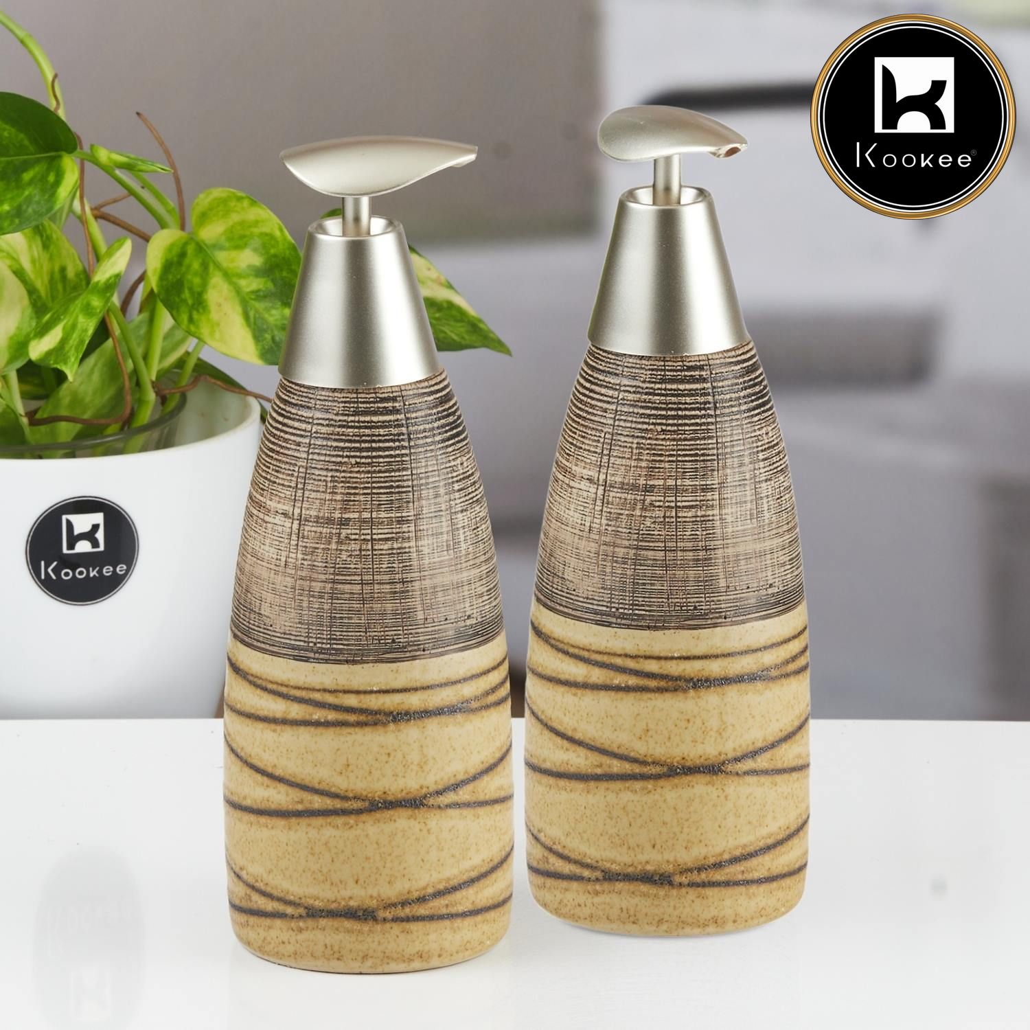 Ceramic Soap Dispenser for handwash for Bathroom, Multicolor (Set of 2) (12062)
