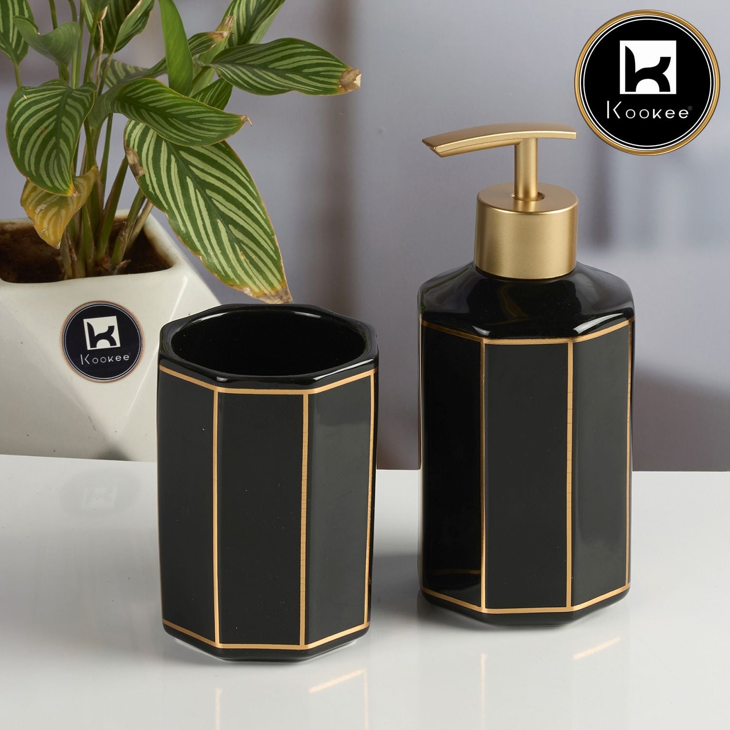 Kookee Ceramic Bathroom Sets, Black, ART12083