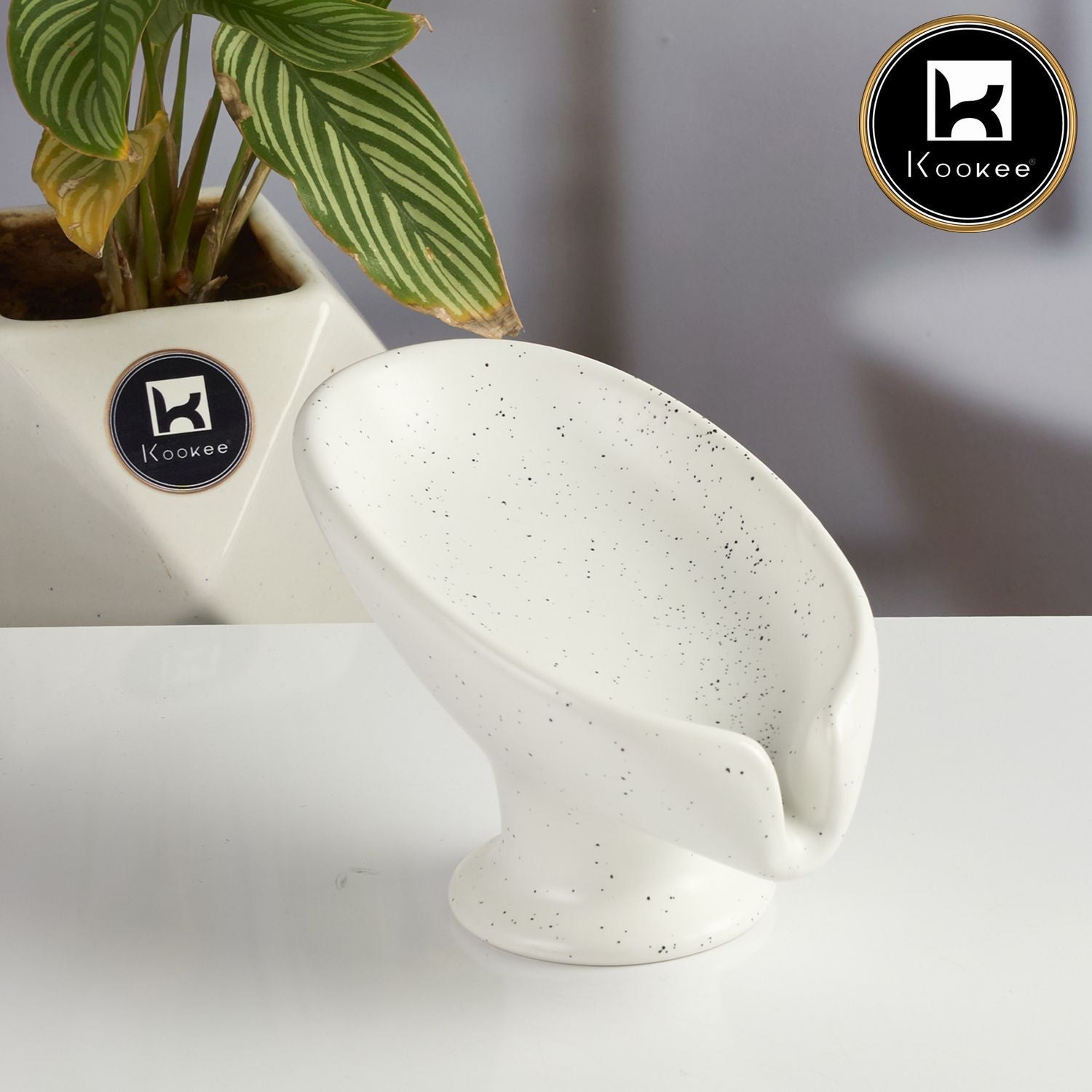 Kookee Ceramic Soap Holder Dish, Set of 1, White (Set of 1) (12090)