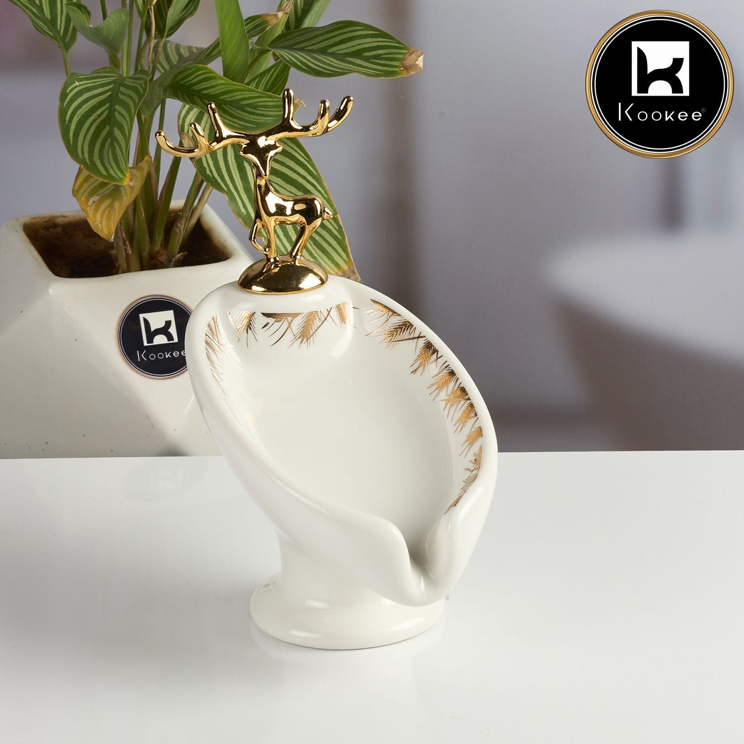 Kookee Ceramic Soap Holder Dish, Set of 1, White (Set of 1) (12096)