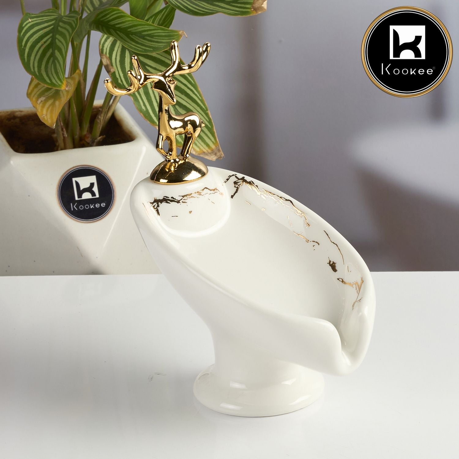 Kookee Ceramic Soap Holder Dish, Set of 1, White (Set of 1) (12098)