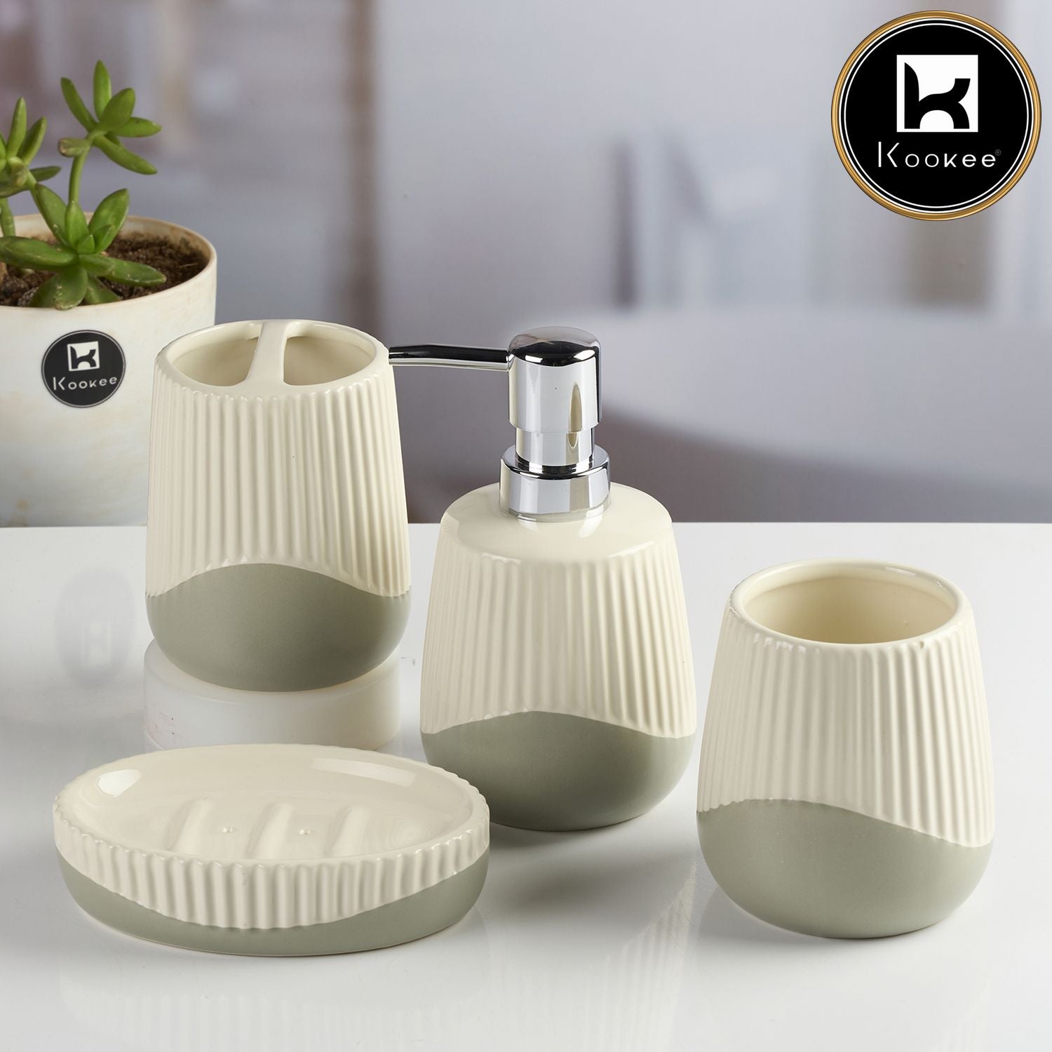 Kookee Ceramic Bathroom Sets, Multi, ART12099