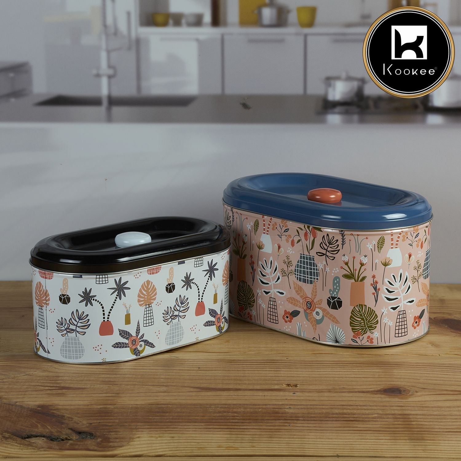 Kookee Tin Boxes Set of 2, Cookie, Biscuit and Snack Storage Tins (12101)