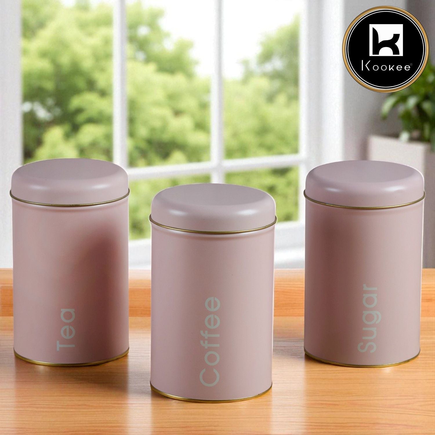 Tin Boxes Set of 3, Storage Tins for Tea, Sugar & Coffee, Pink (12103)