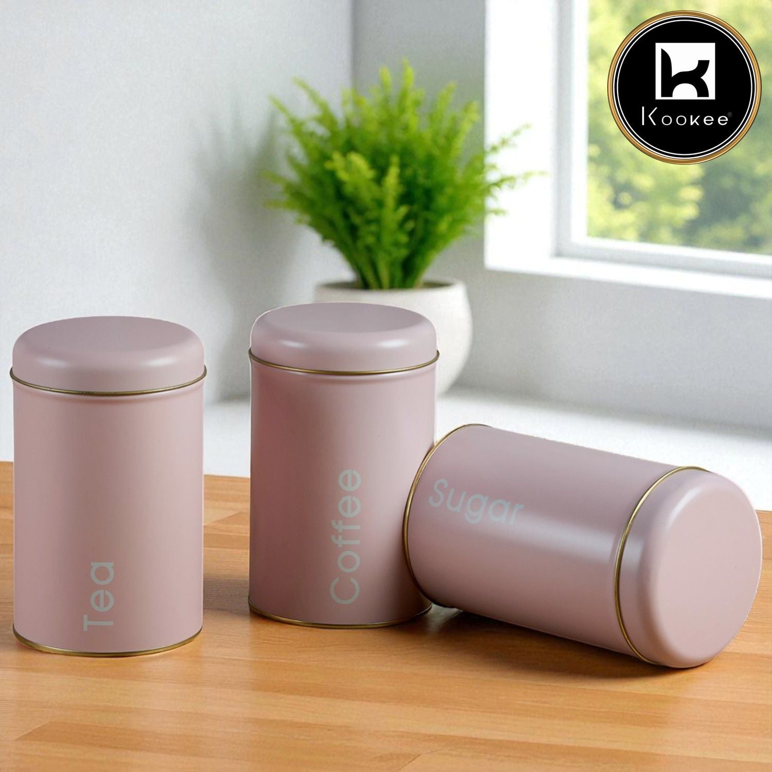 Tin Boxes Set of 3, Storage Tins for Tea, Sugar & Coffee, Pink (12103)