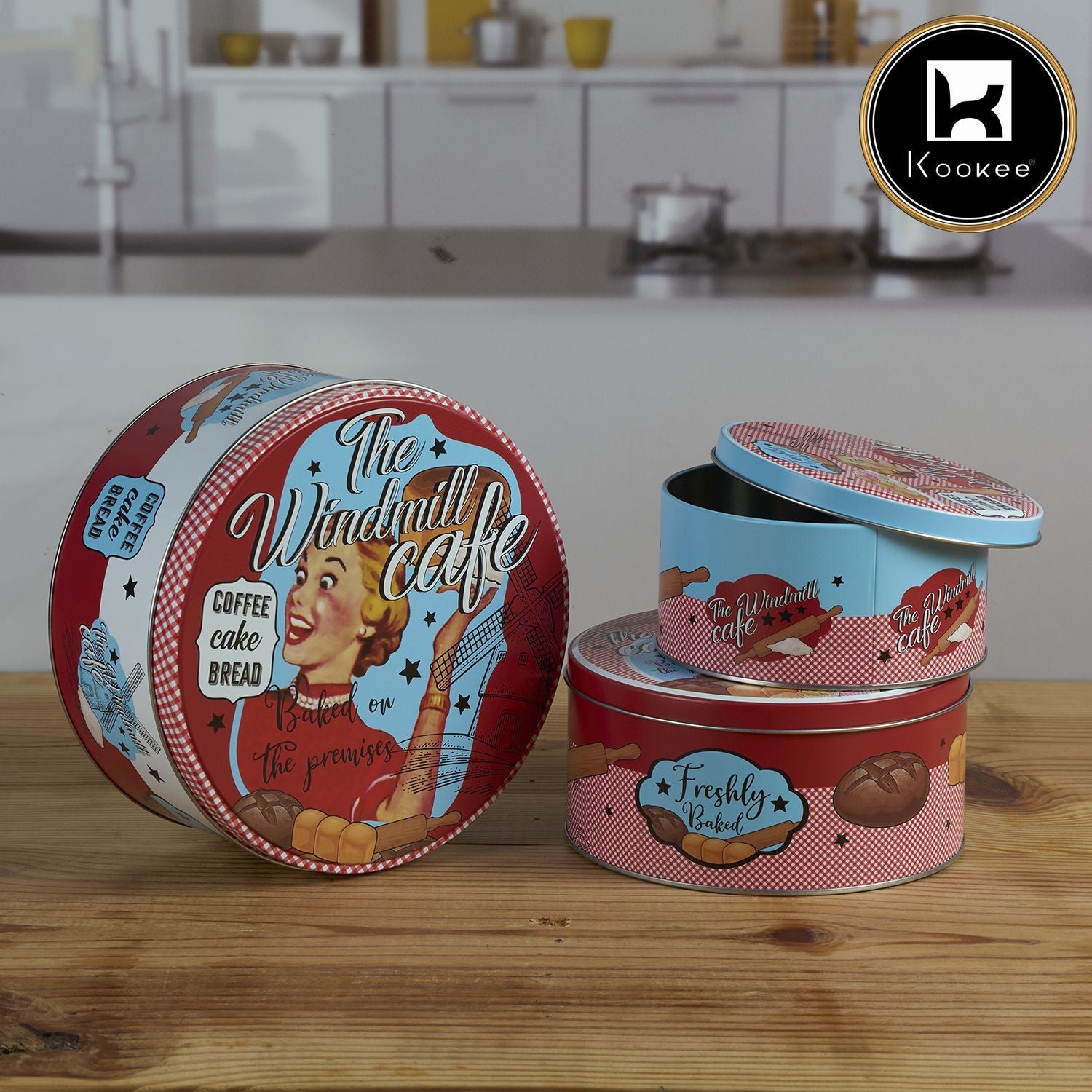 Kookee Tin Boxes Set of 3, Cookie, Biscuit and Snack Storage Tins (12105)