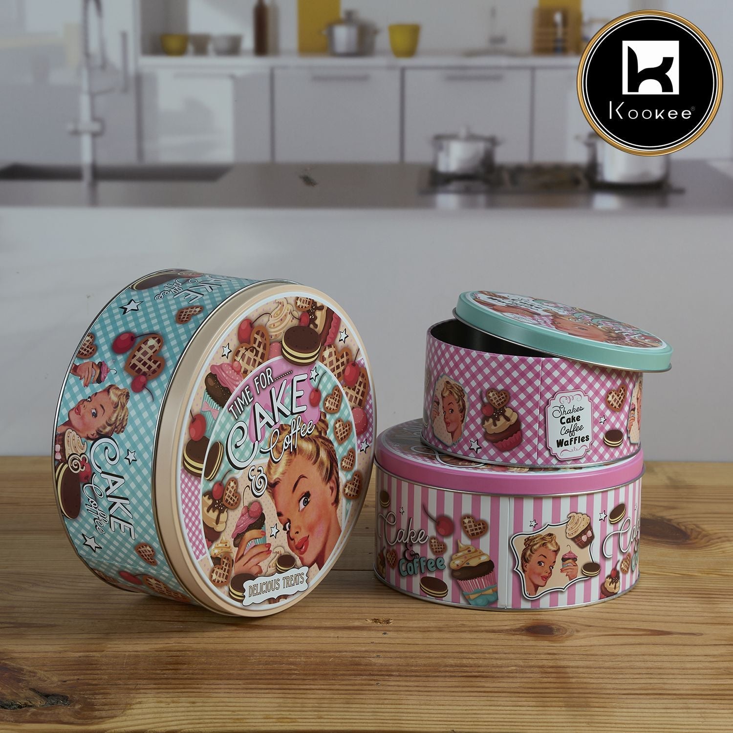 Kookee Tin Boxes Set of 3, Cookie, Biscuit and Snack Storage Tins (12107)