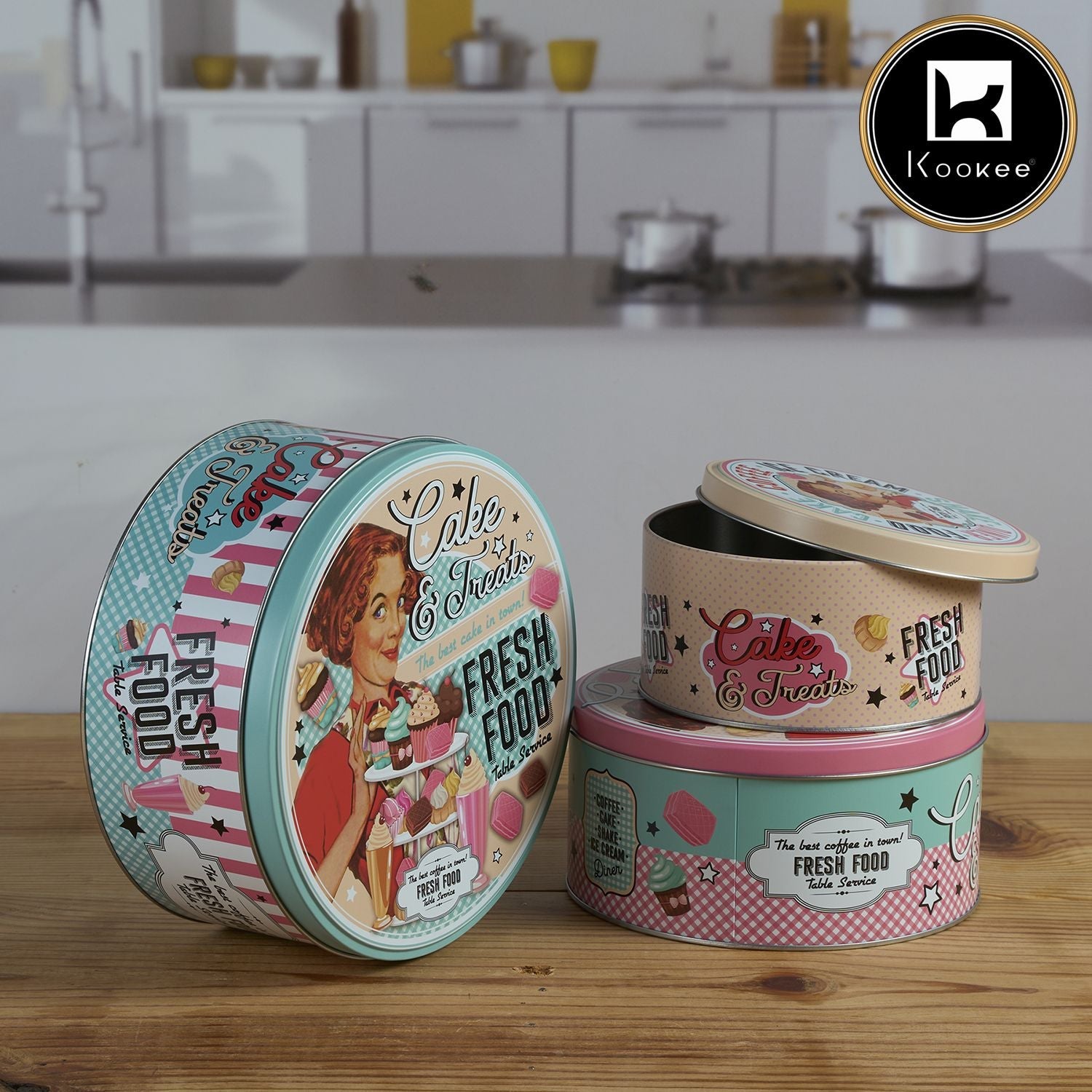 Kookee Tin Boxes Set of 3, Cookie, Biscuit and Snack Storage Tins (12109)