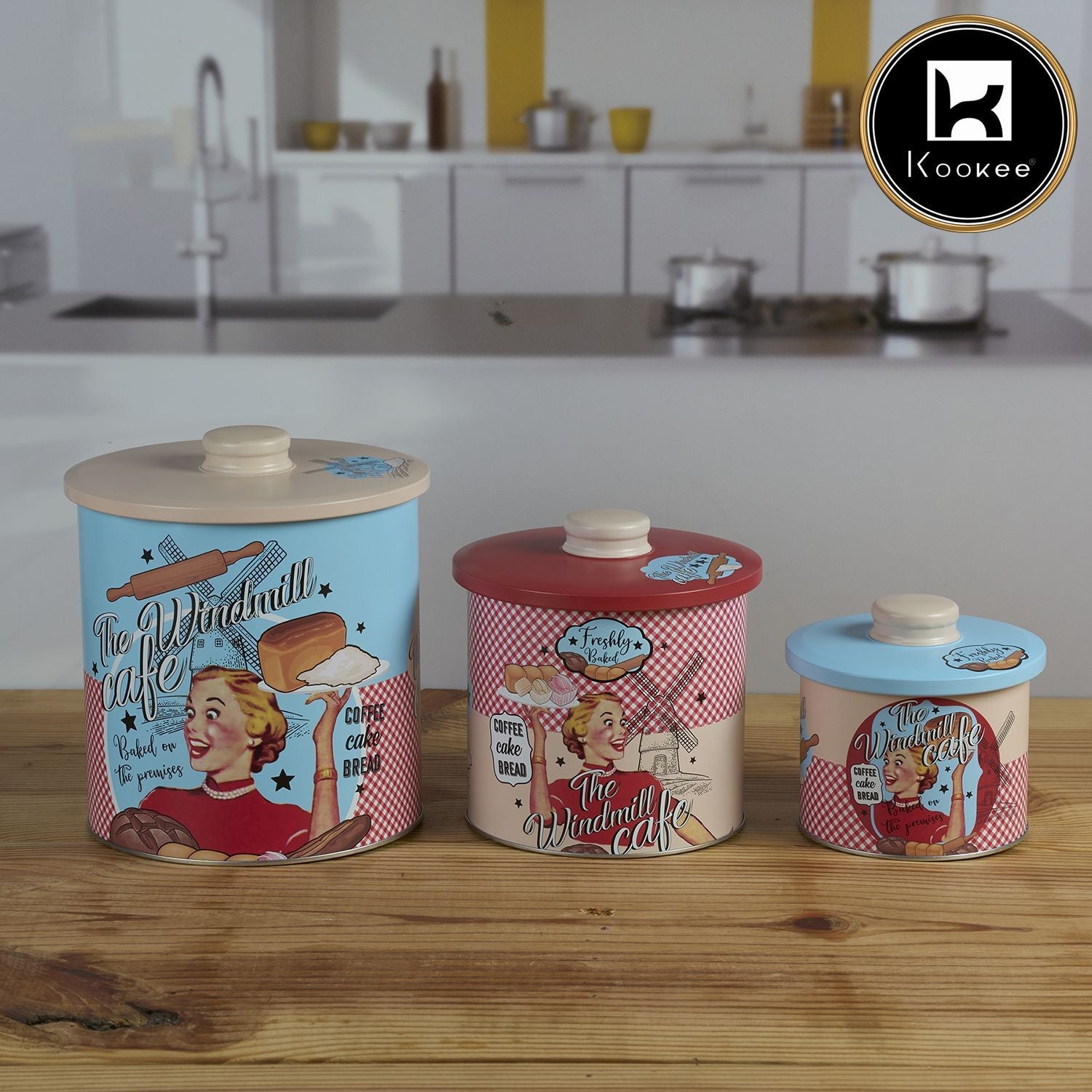 Kookee Tin Boxes Set of 3, Cookie, Biscuit and Snack Storage Tins (12111)