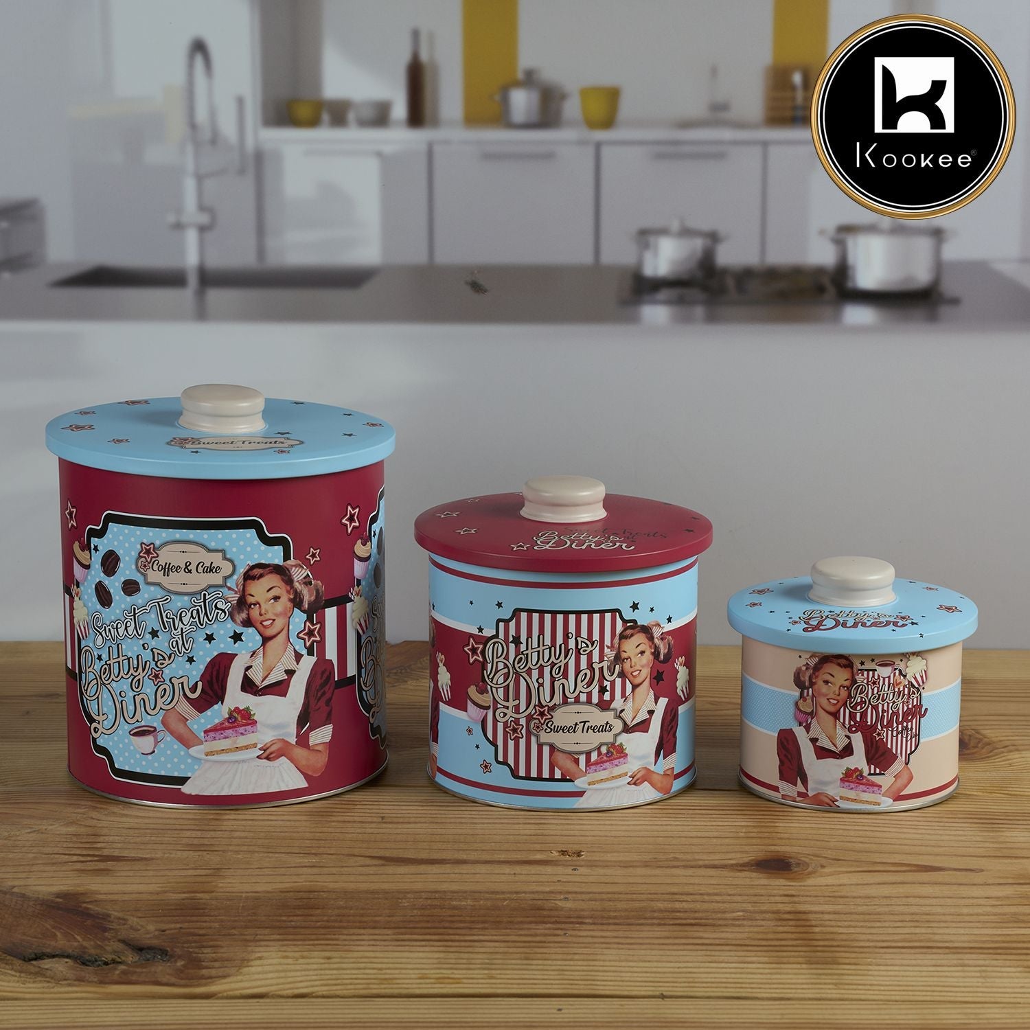Kookee Tin Boxes Set of 3, Cookie, Biscuit and Snack Storage Tins (12112)