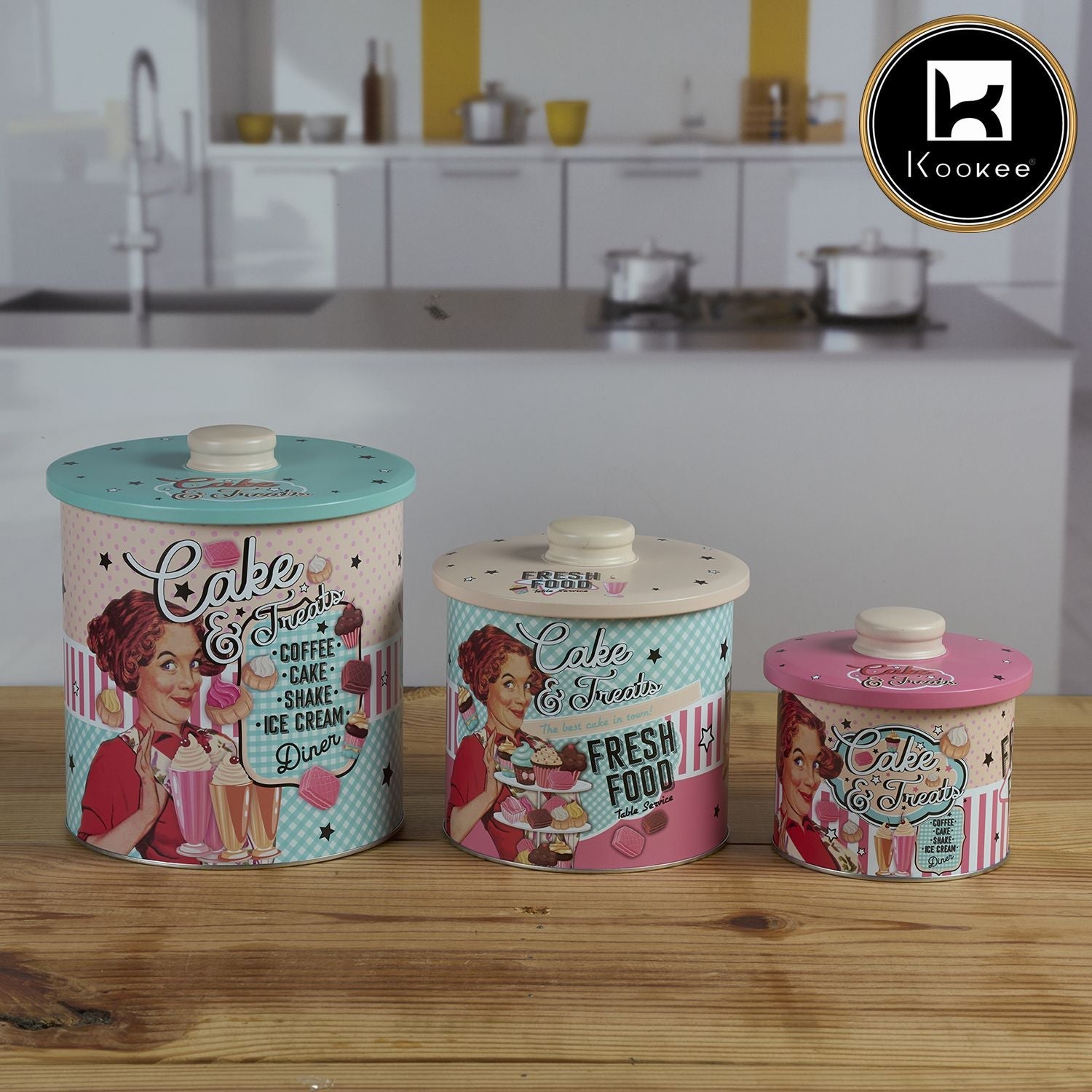 Kookee Tin Boxes Set of 3, Cookie, Biscuit and Snack Storage Tins (12113)