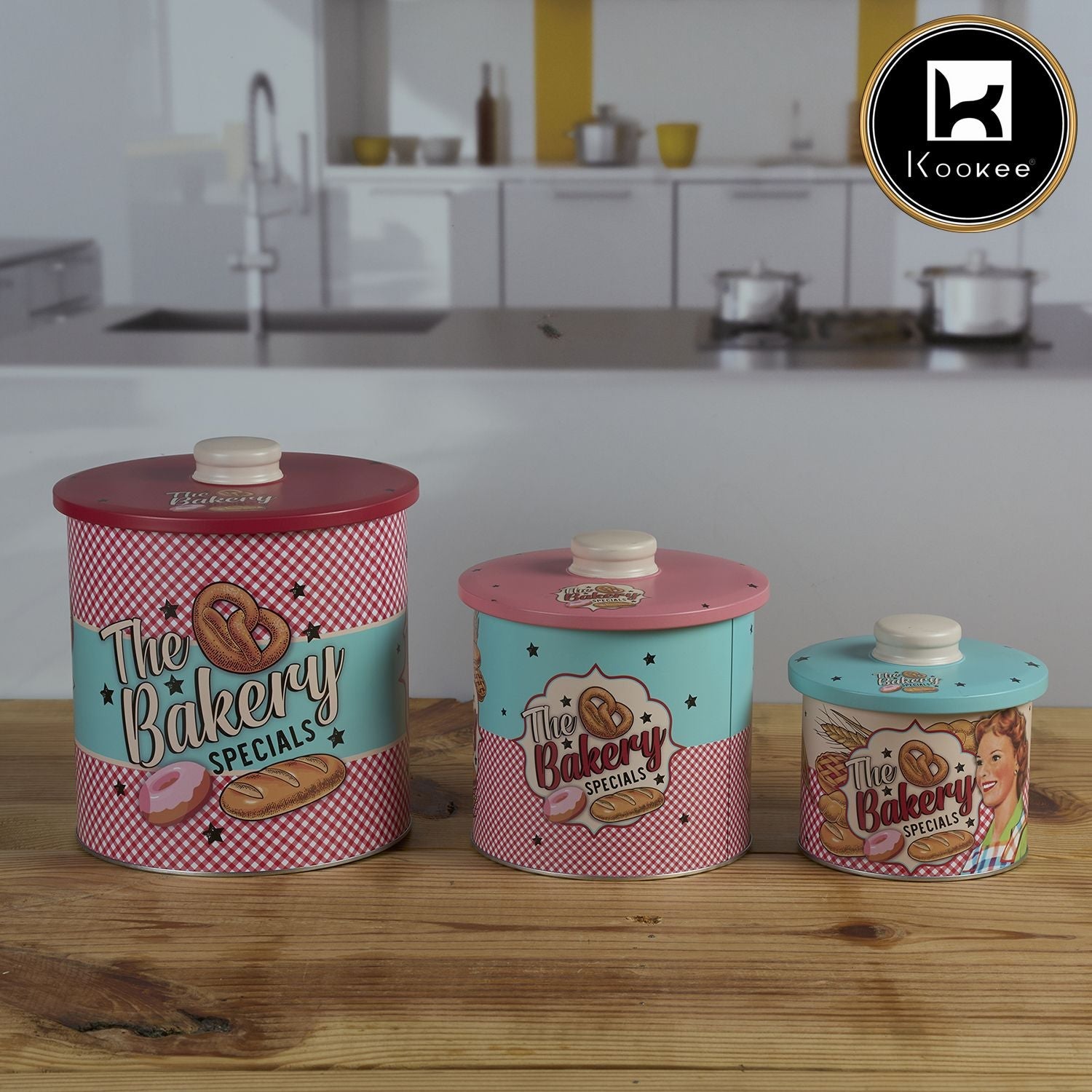 Kookee Tin Boxes Set of 3, Cookie, Biscuit and Snack Storage Tins (12116)