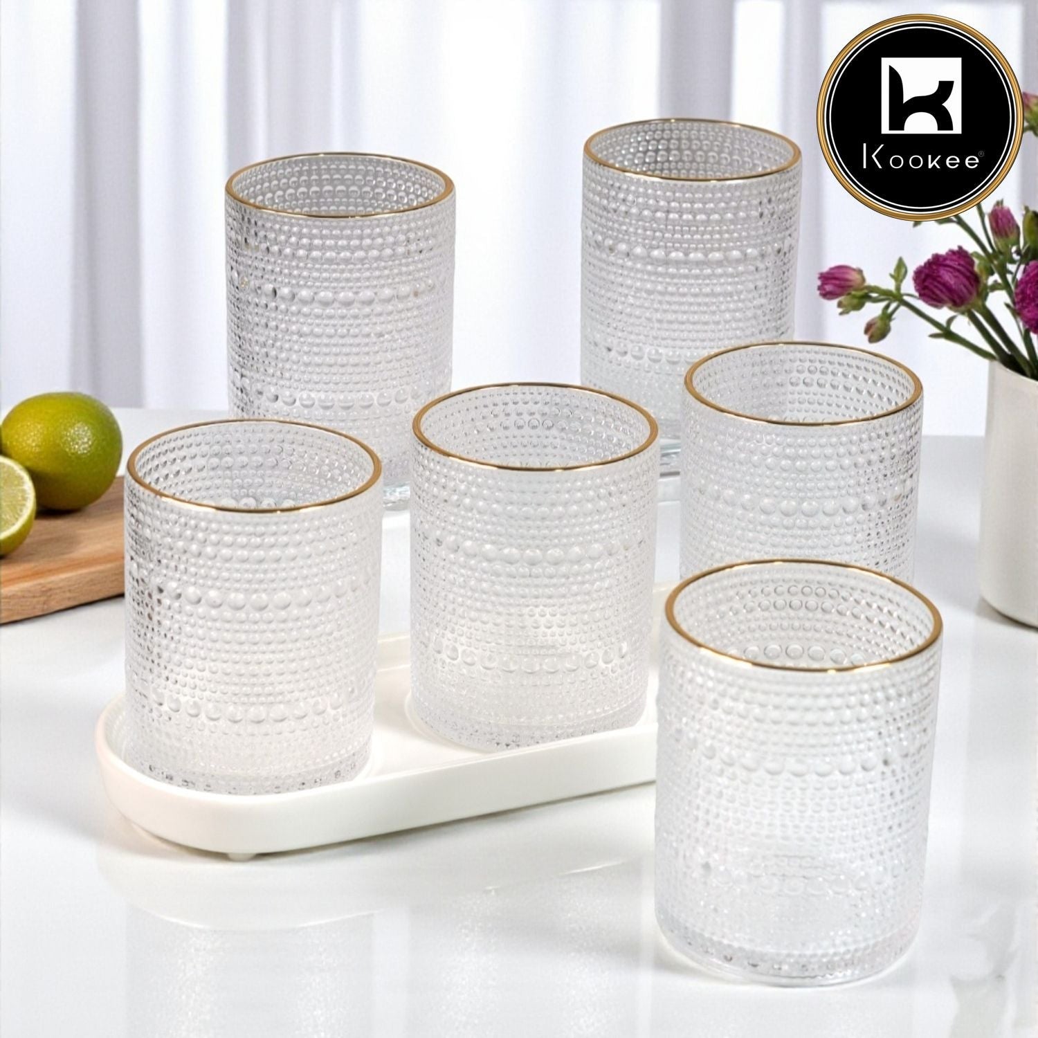 Kookee Jupiter Vintage Hobnail Old Fashioned Bubble Glasses (Set of 6) (12118)