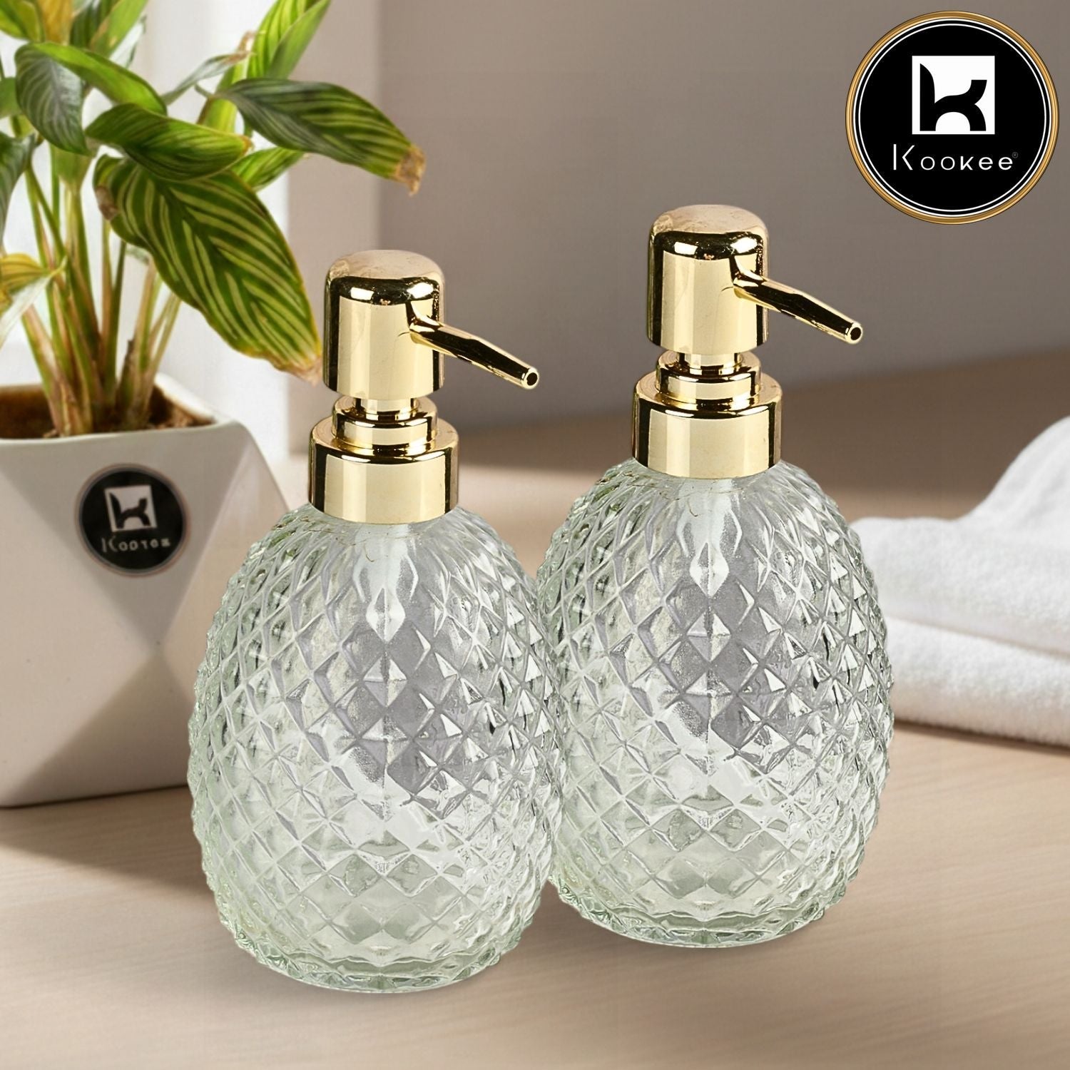 Glass Soap Dispenser for handwash for Bathroom, Transparent (Set of 2) (12124)