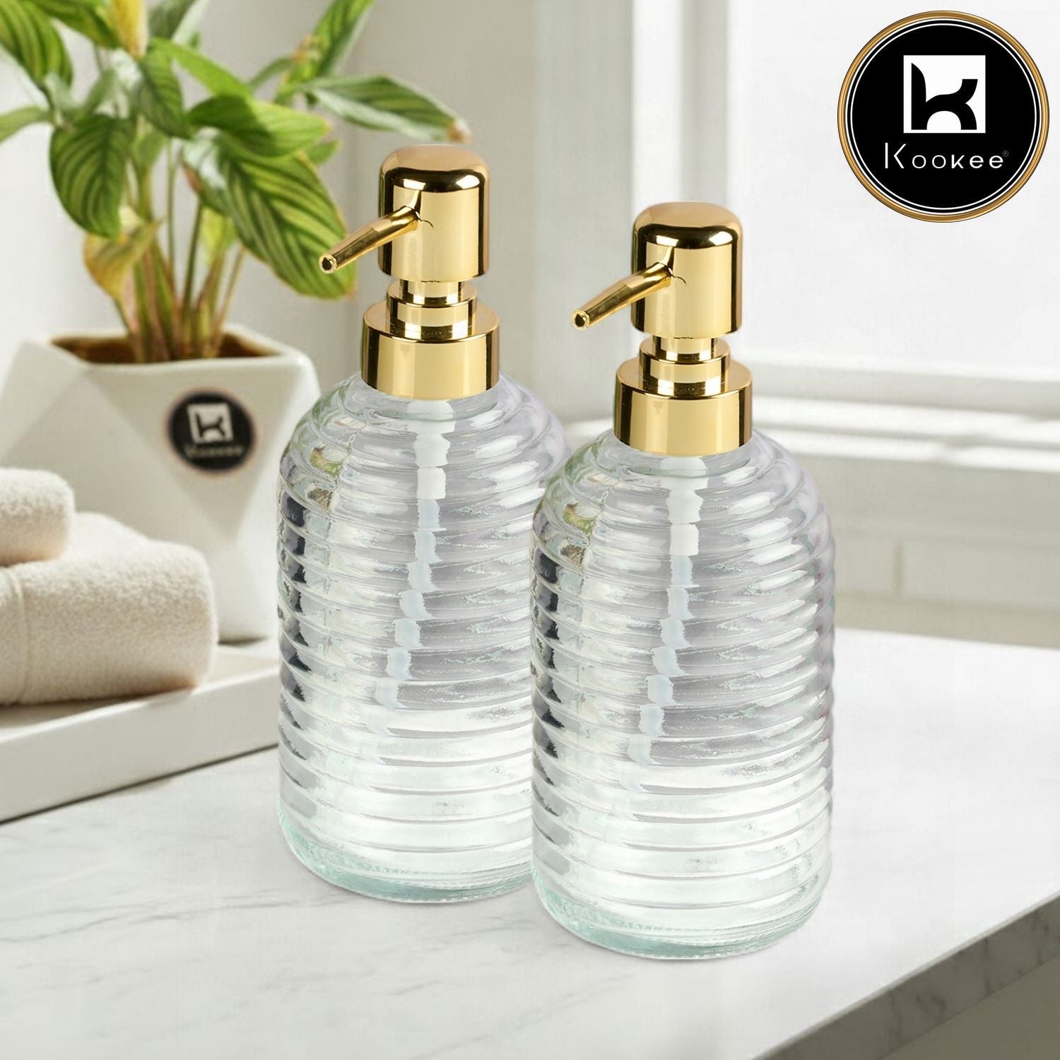 Glass Soap Dispenser for handwash for Bathroom, Transparent (Set of 2) (12134)