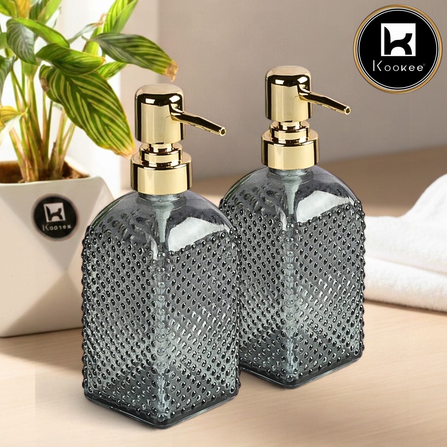 Glass Soap Dispenser for handwash for Bathroom, Transparent (Set of 4) (11904)