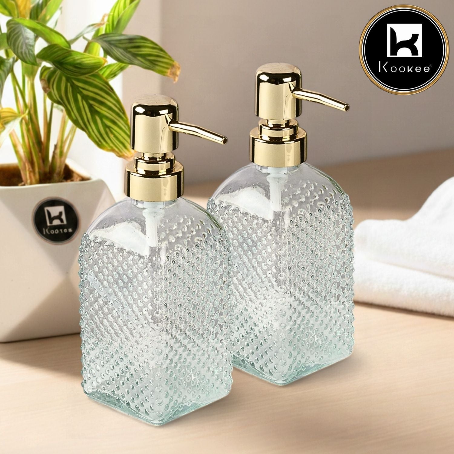 Glass Soap Dispenser for handwash for Bathroom, Pink & Grey (Set of 2) (12173)