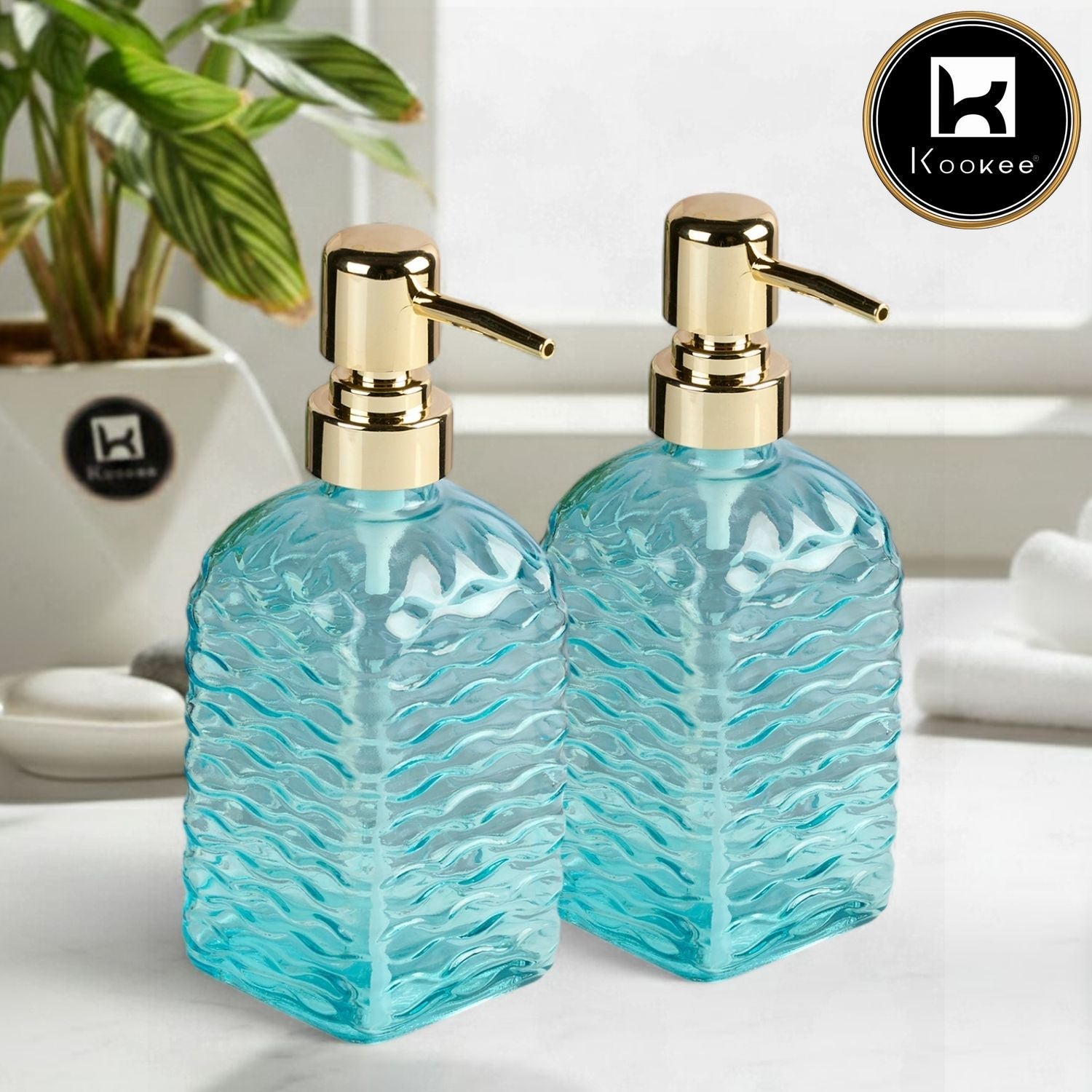 Glass Soap Dispenser for handwash for Bathroom, Transparent (Set of 2) (12142)