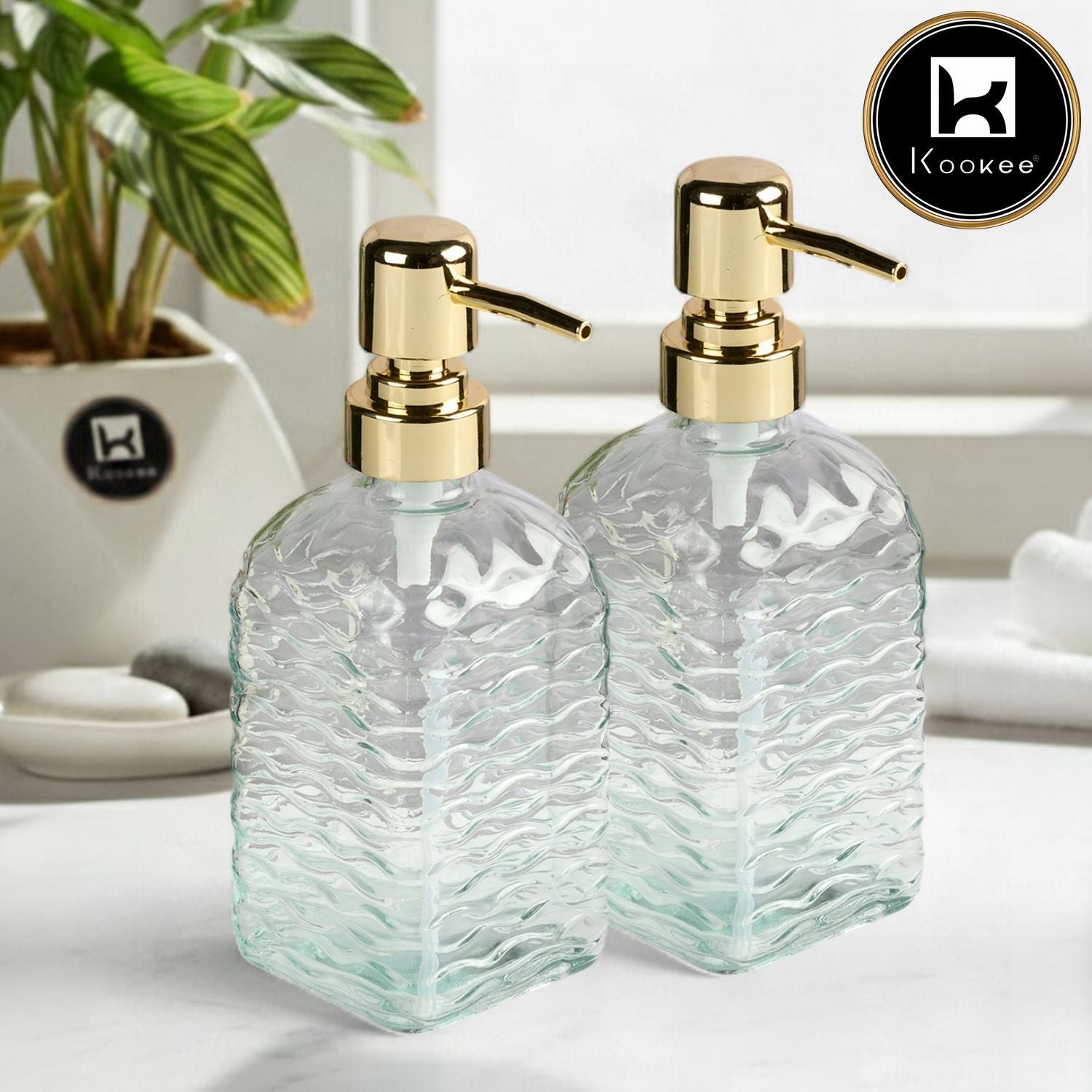 Glass Soap Dispenser for handwash for Bathroom, Blue & Pink (Set of 2) (12180)