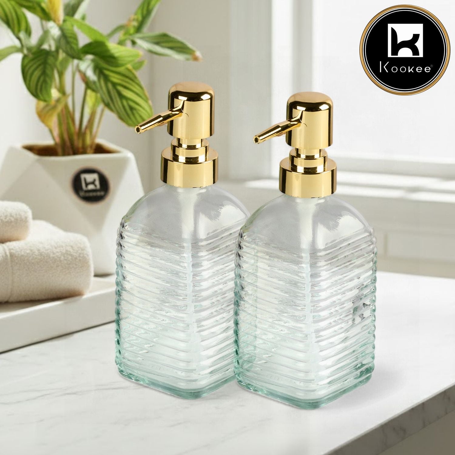Glass Soap Dispenser for handwash for Bathroom, Transparent (Set of 2) (12143)