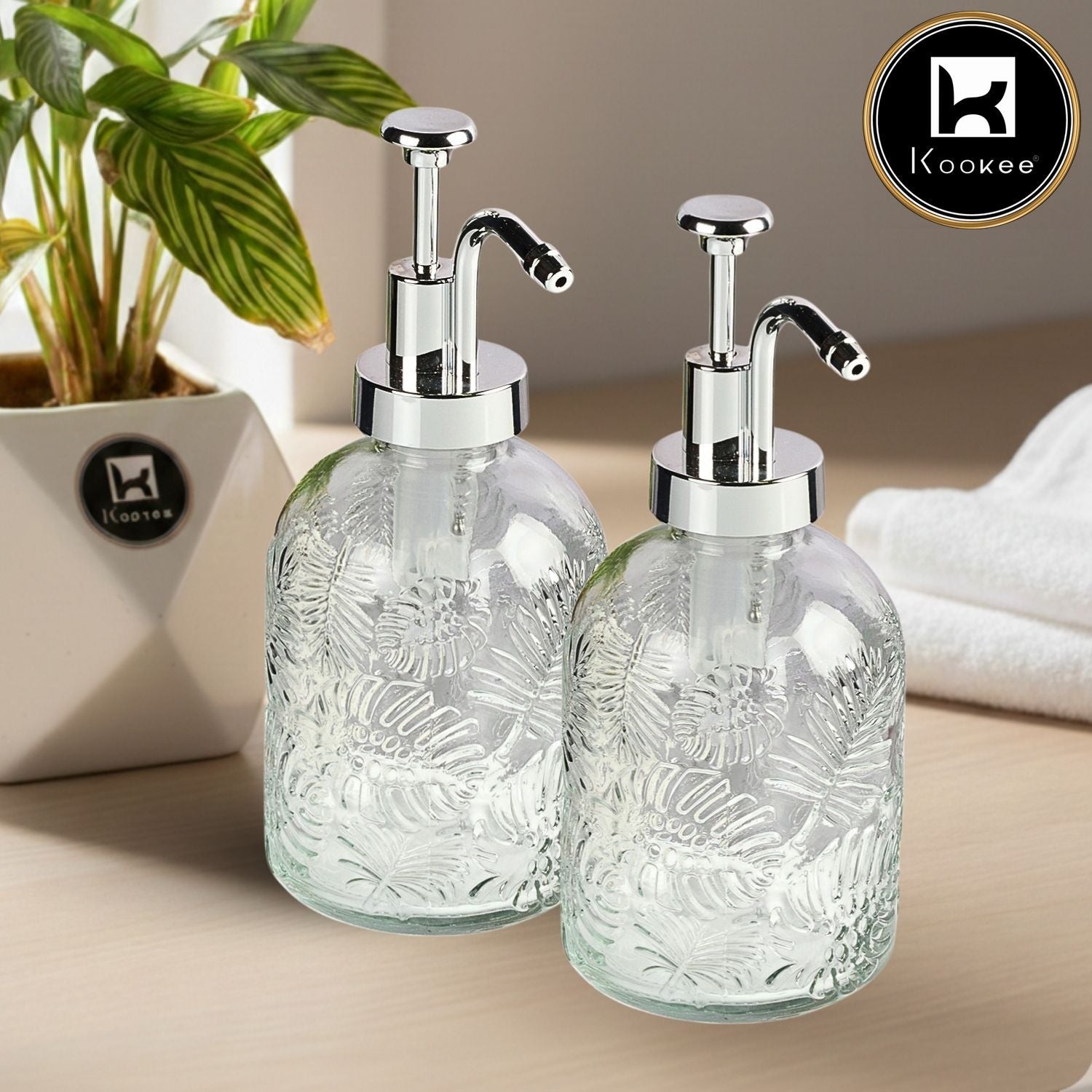 Glass Soap Dispenser for handwash for Bathroom, Transparent (Set of 2) (12144)