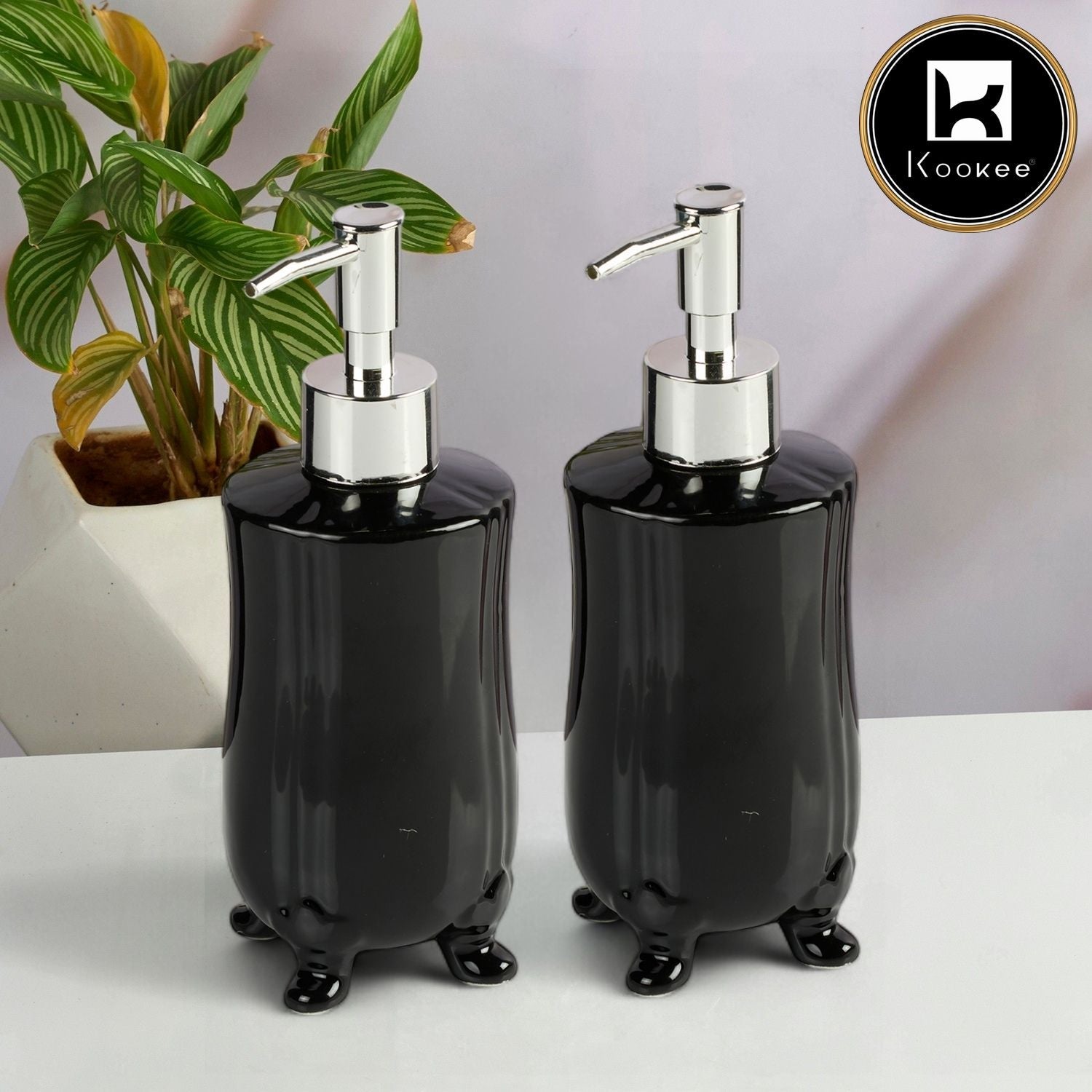 Ceramic Soap Dispenser for handwash for Bathroom, Black (Set of 2) (12192)