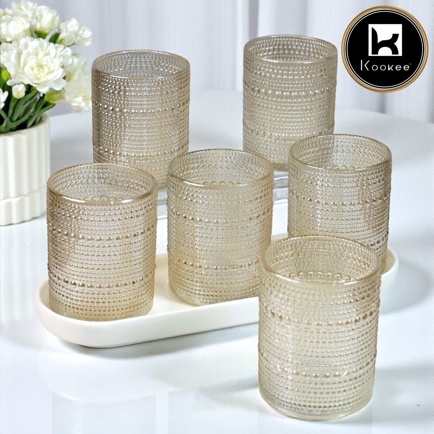 Kookee Jupiter Vintage Hobnail Old Fashioned Bubble Glasses (Set of 6) (12226)