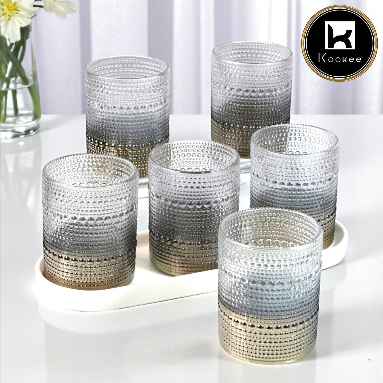 Kookee Jupiter Vintage Hobnail Old Fashioned Bubble Glasses (Set of 6) (12227)