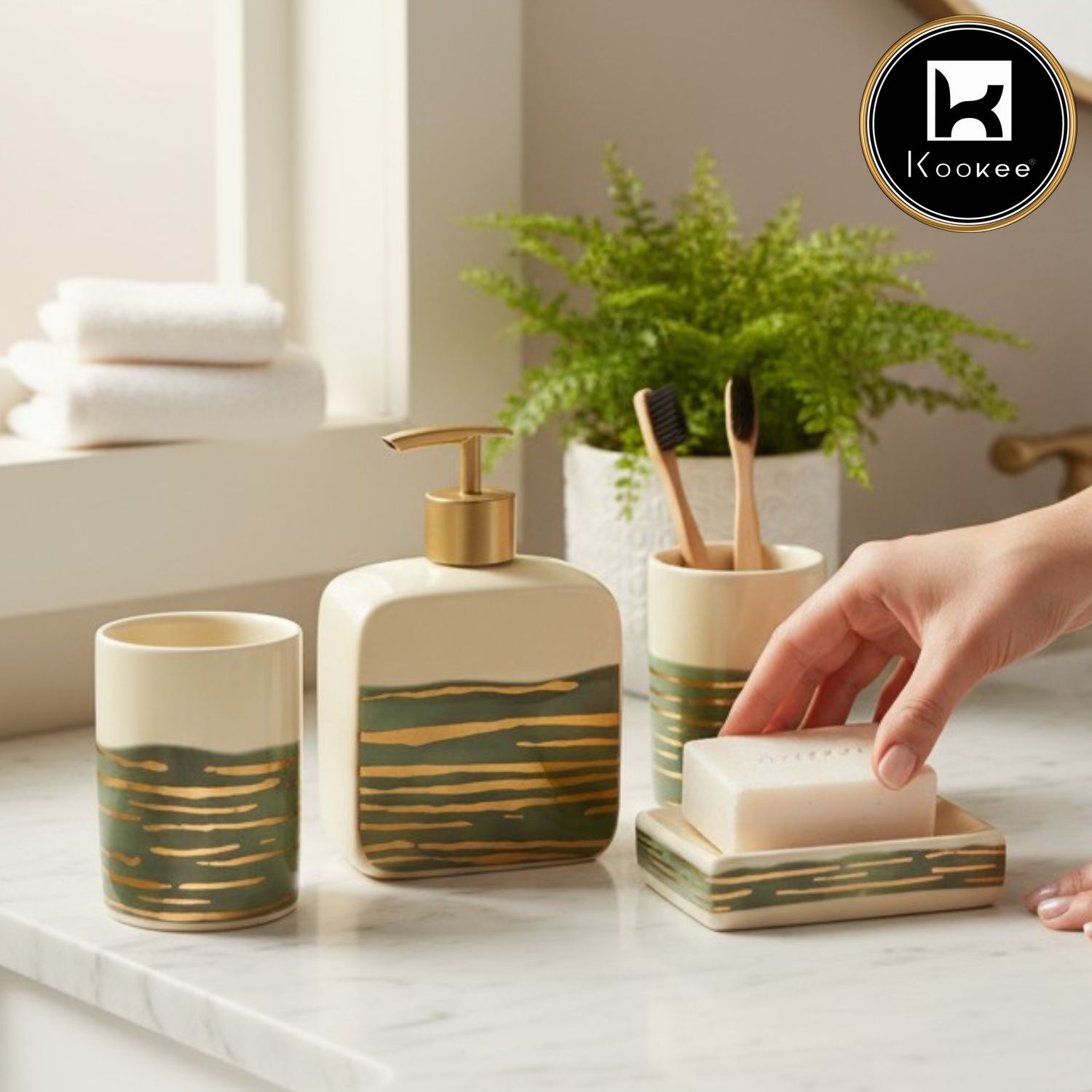 Kookee Ceramic Bathroom Sets, Beige, ART12228