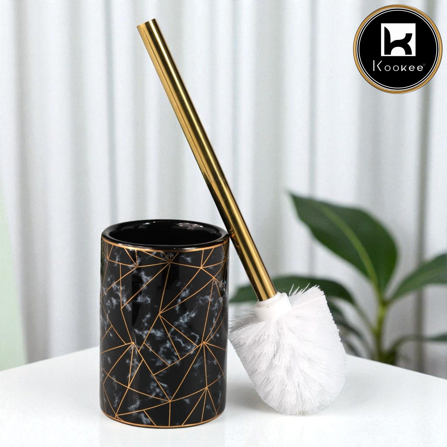 Kookee Ceramic Toilet Brush Holders, Black, ART12230