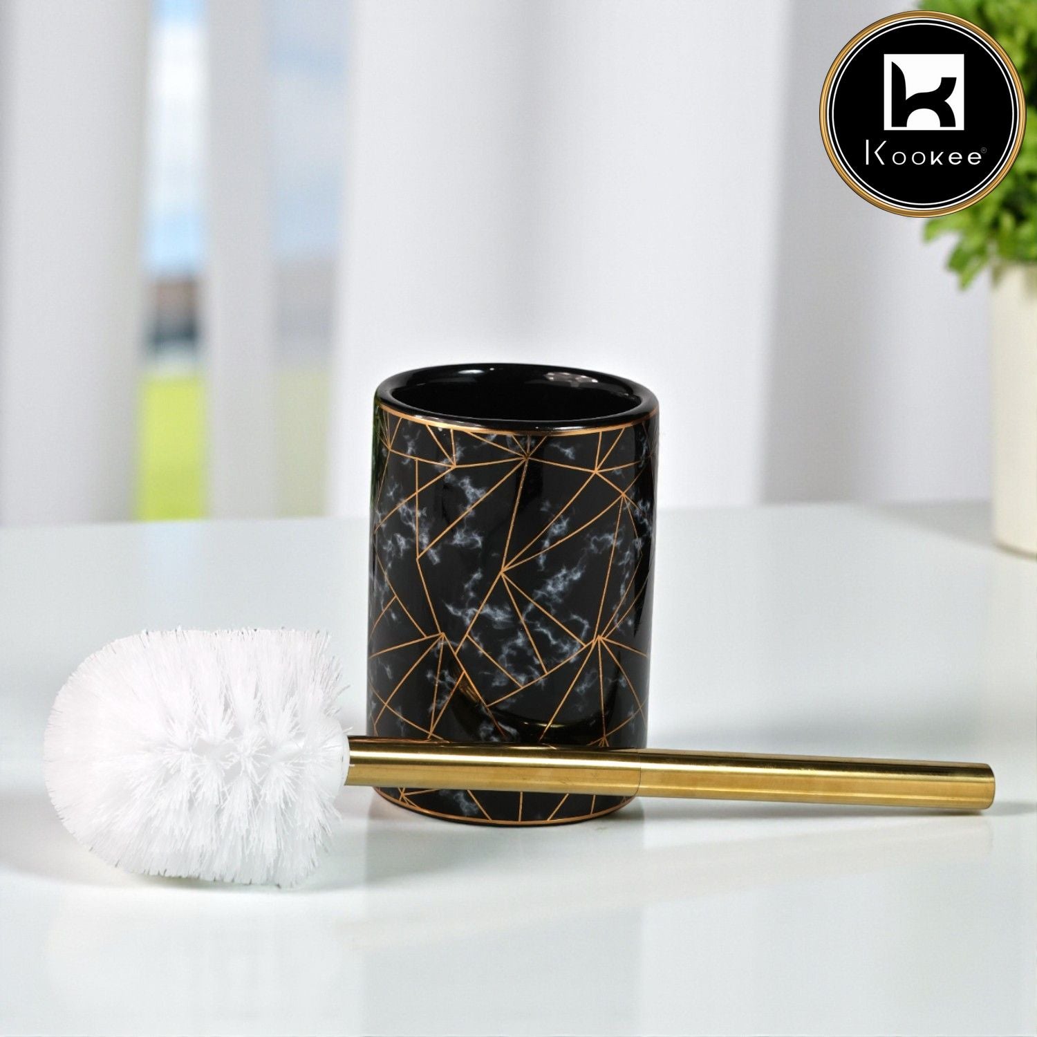 Kookee Ceramic Toilet Brush Holders, Black, ART12230