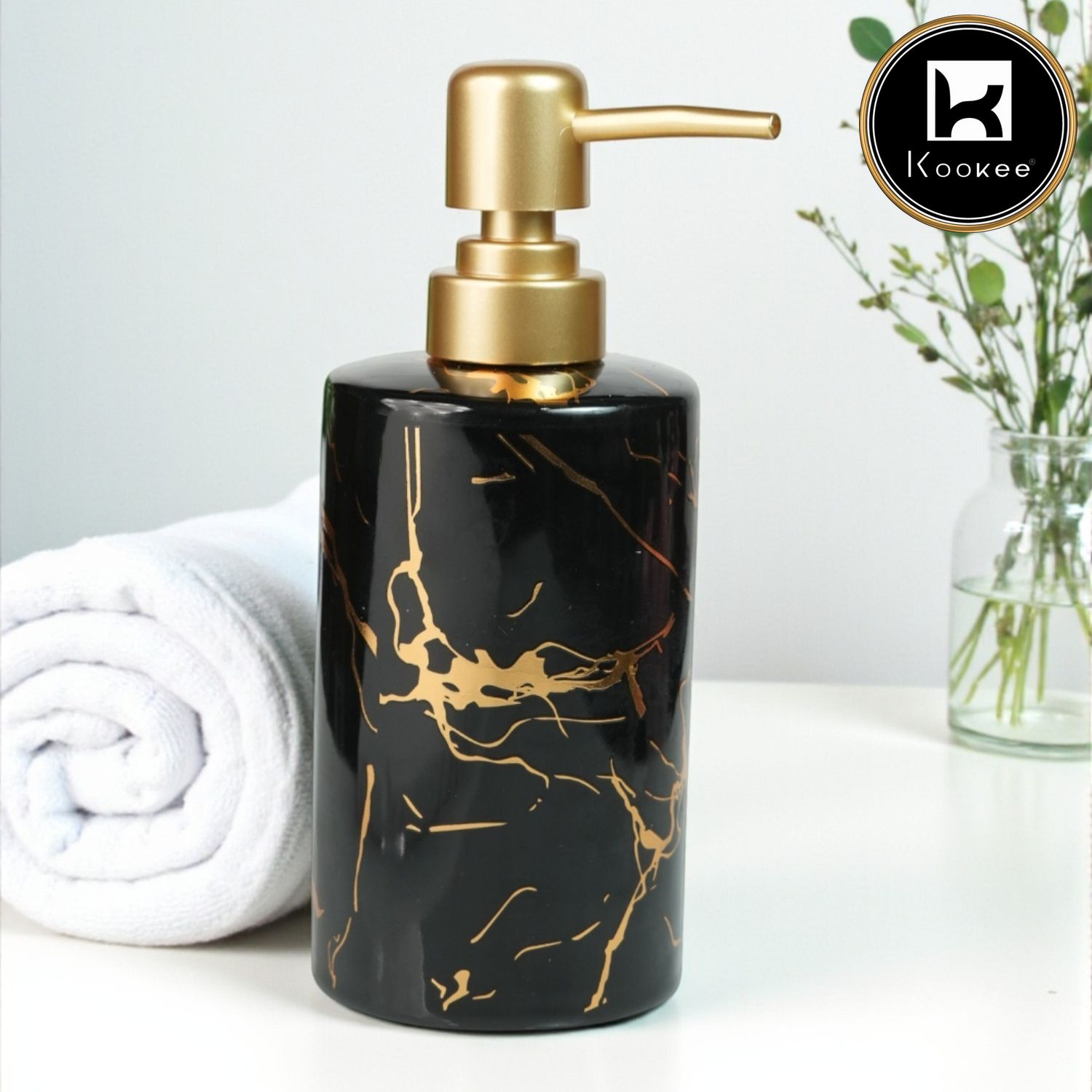 Kookee Ceramic Soap Dispenser for handwash for Bathroom, Black, (Set of 1) (12232)