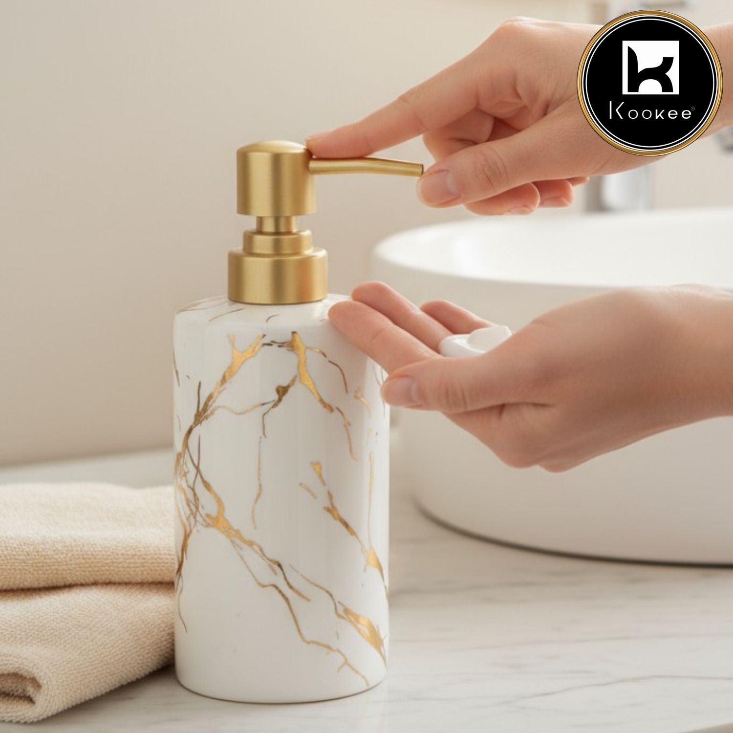 Ceramic Soap Dispenser for handwash for Bathroom, White, (Set of 1) (12233)