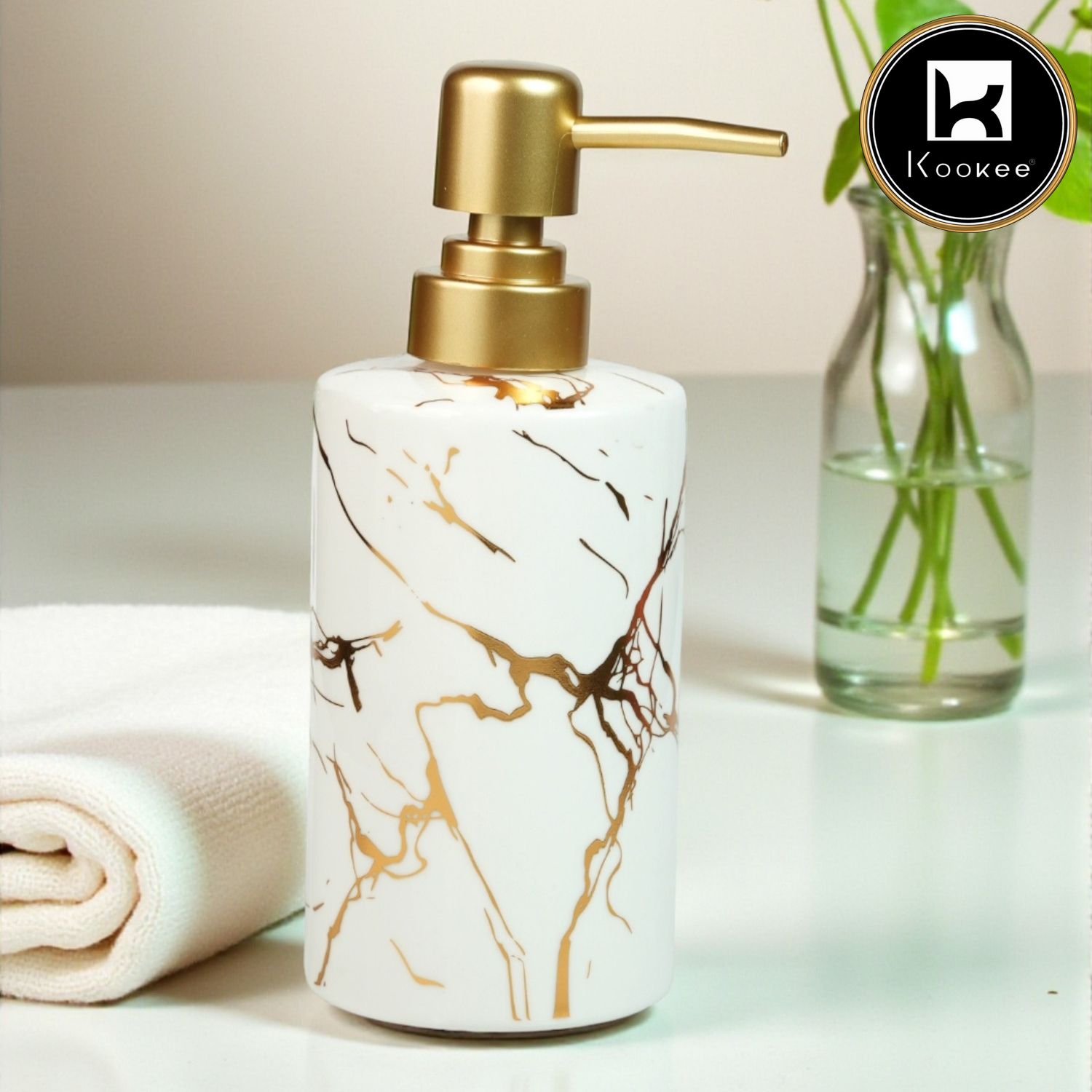 Kookee Ceramic Soap Dispenser for handwash for Bathroom, White, (Set of 1) (12233)