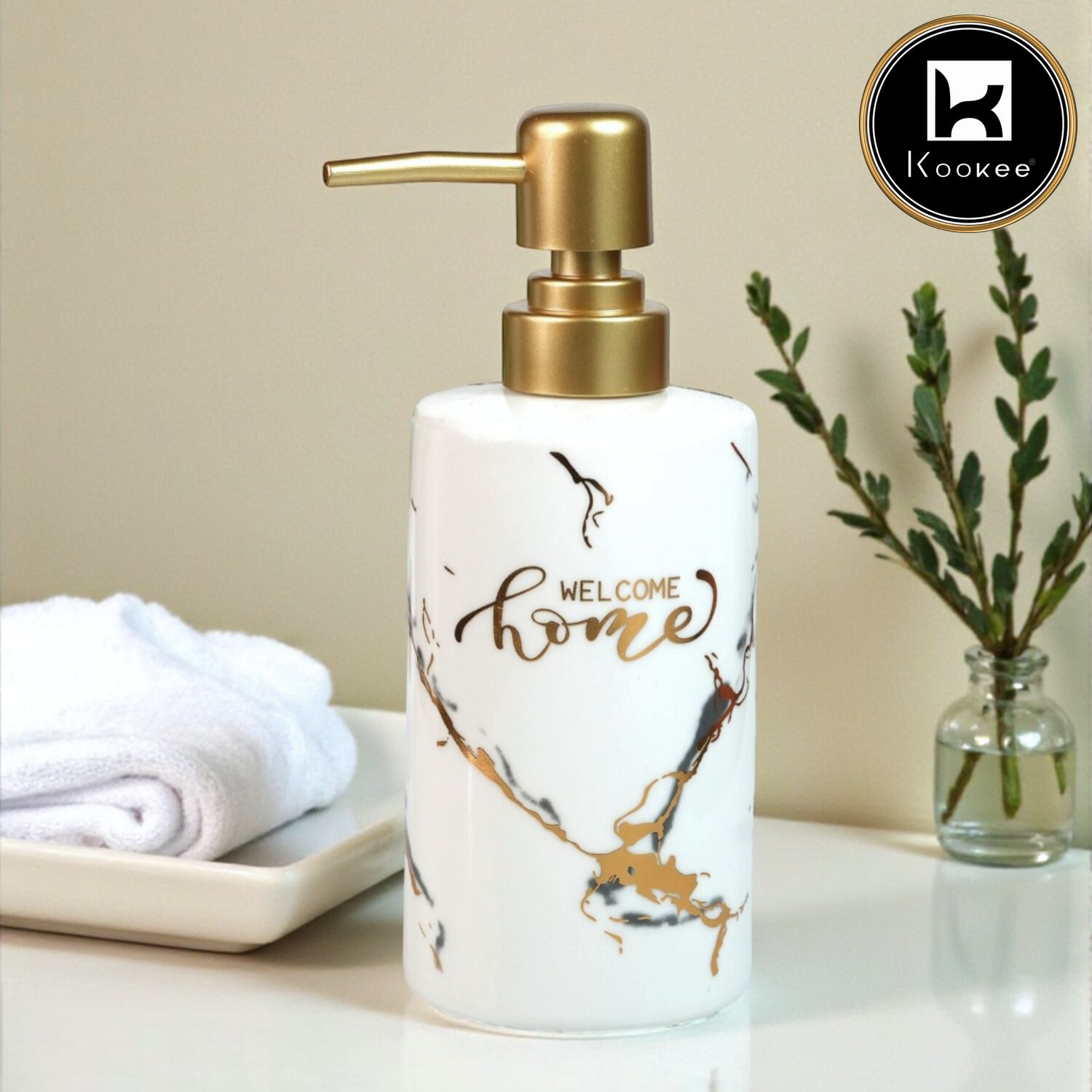 Kookee Ceramic Soap Dispenser for handwash for Bathroom, White, (Set of 1) (12234)