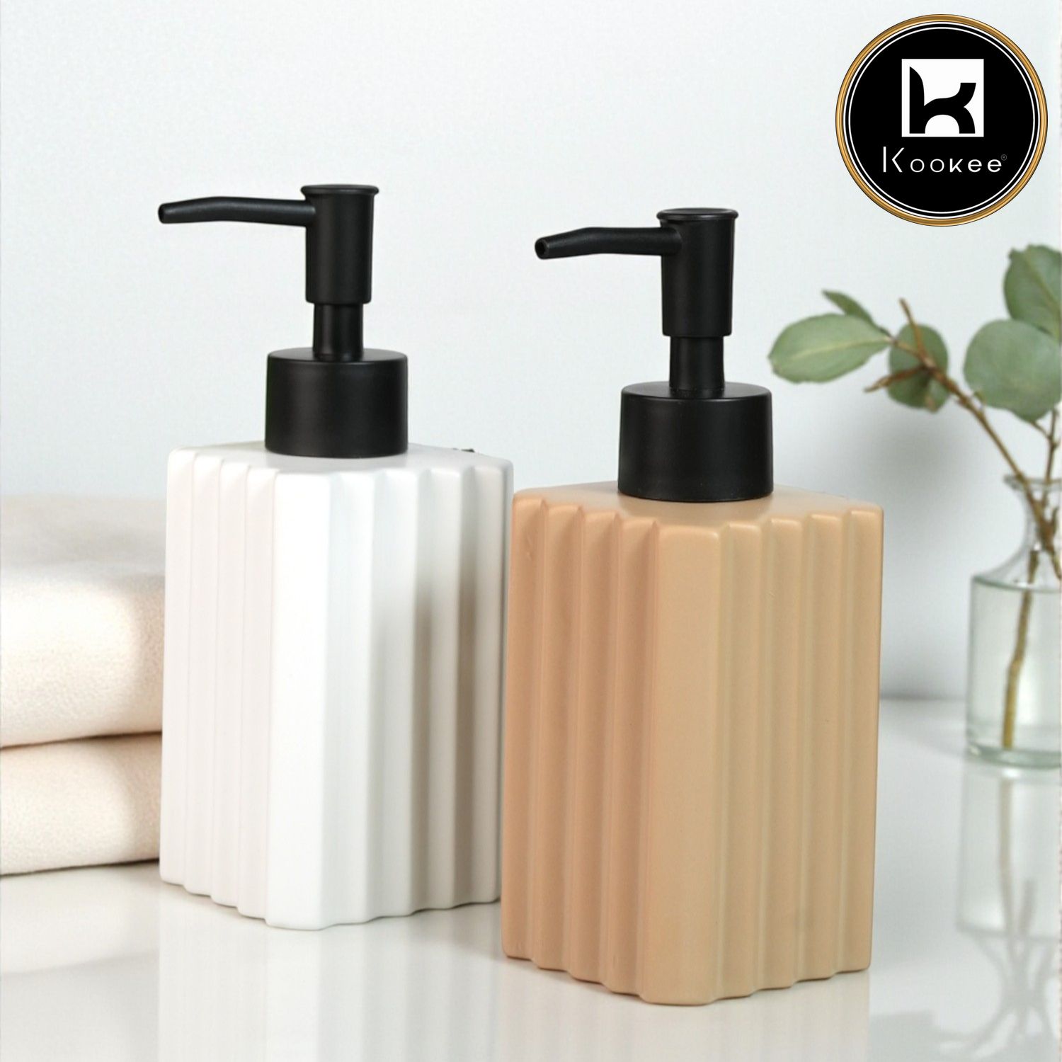 Ceramic Soap Dispenser for handwash for Bathroom, Beige (V-CSD-057-1)