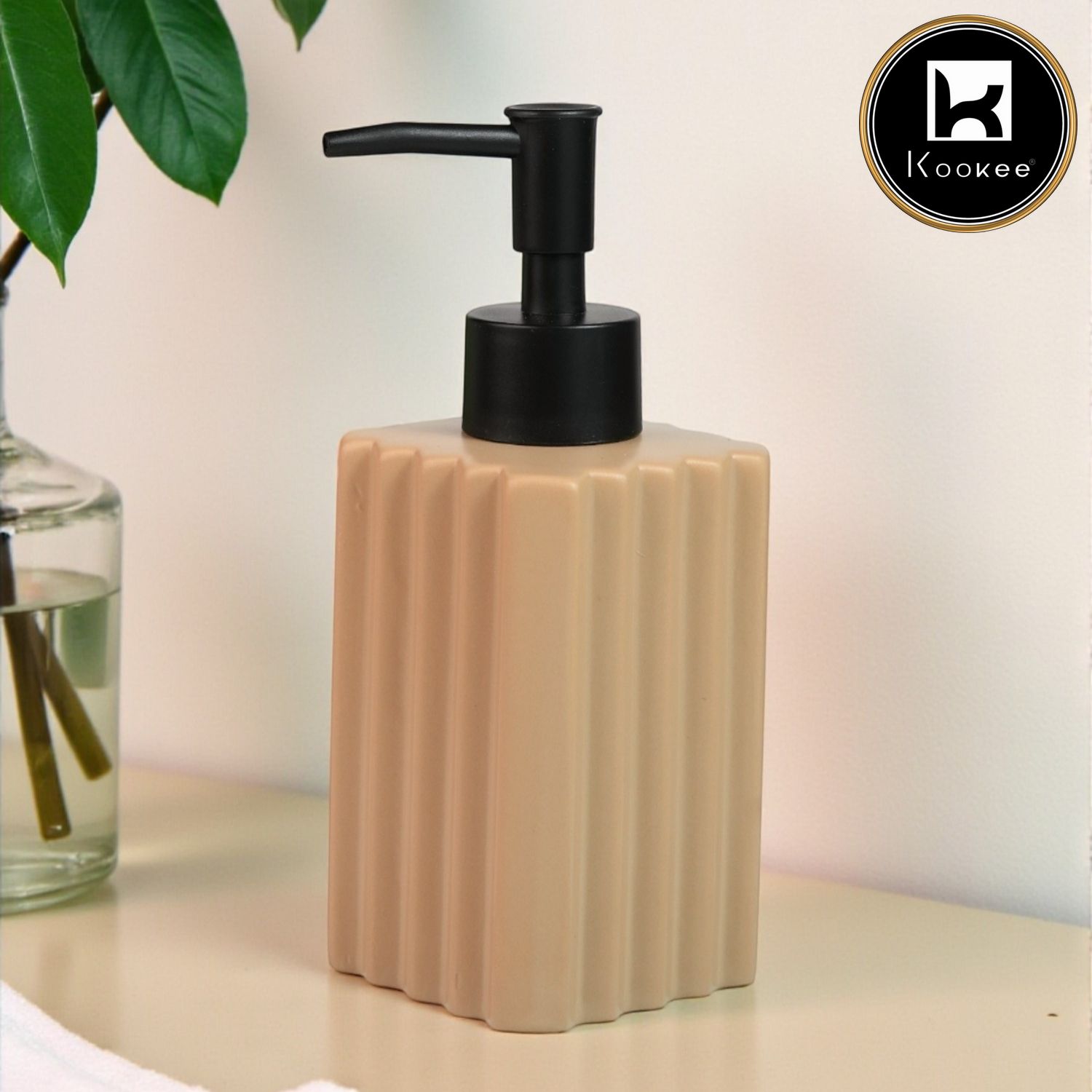 Kookee Ceramic Soap Dispenser for handwash for Bathroom, Beige, (Set of 1) (12236)
