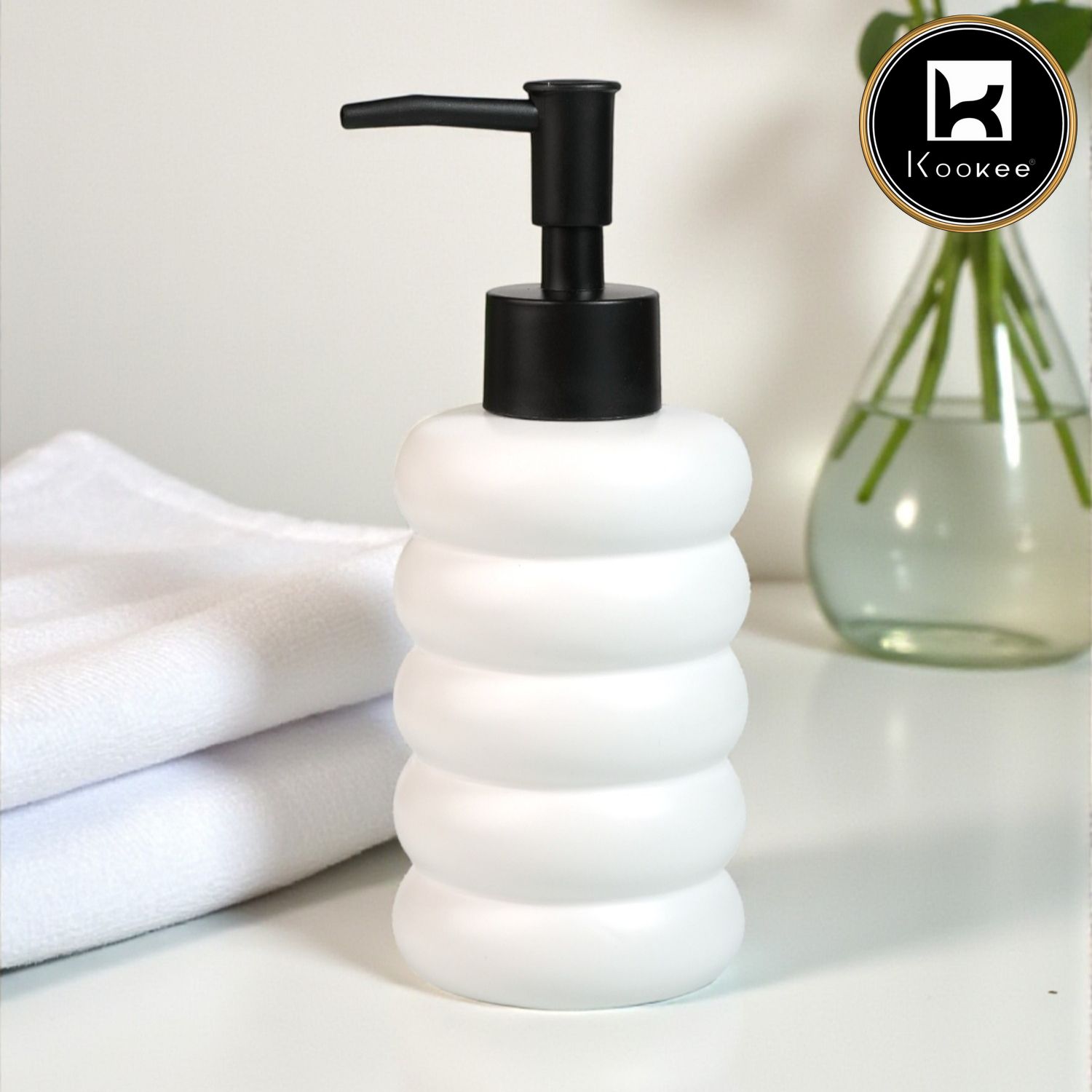 Kookee Ceramic Soap Dispenser for handwash for Bathroom, White, (Set of 1) (12237)