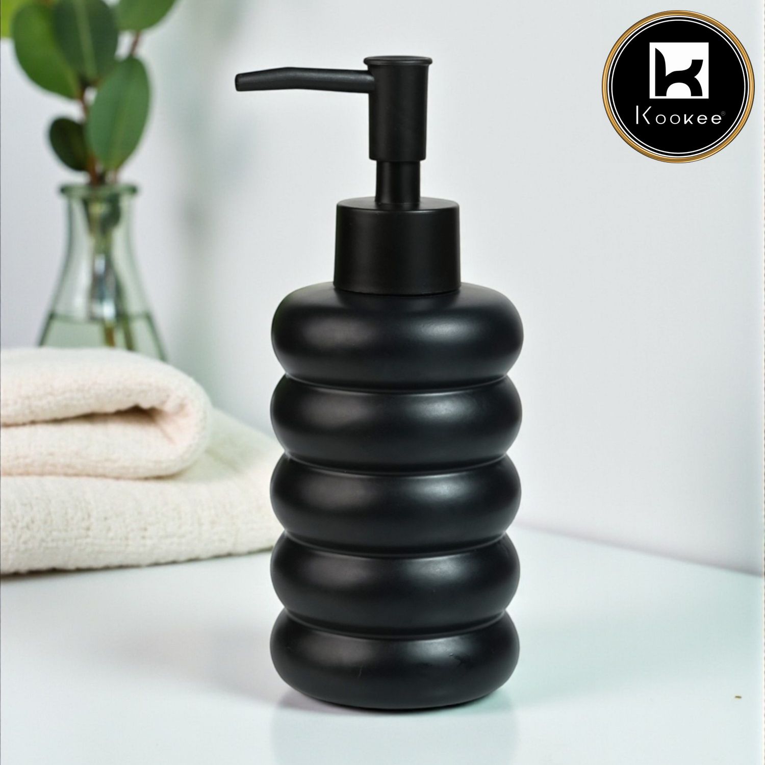 Kookee Ceramic Soap Dispenser for handwash for Bathroom, Black, (Set of 1) (12238)